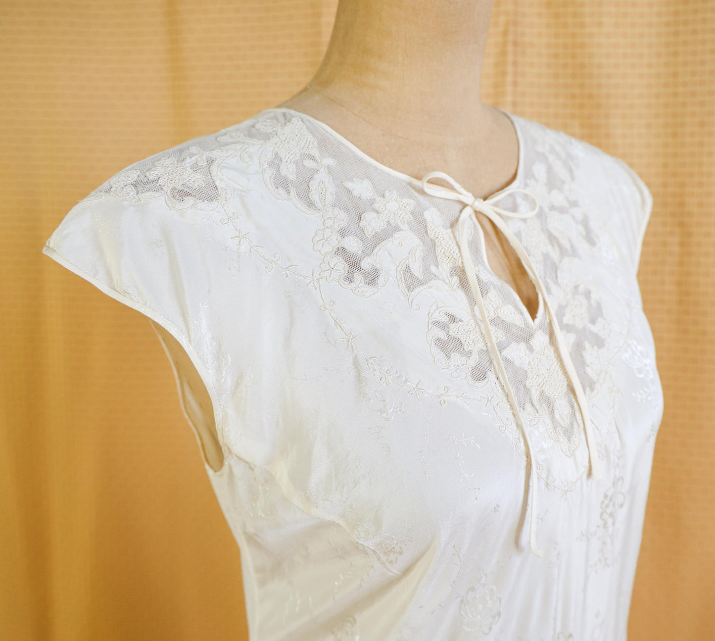 1940s Ivory Silk Nightgown, White Bias Cut Long Dress, Medium