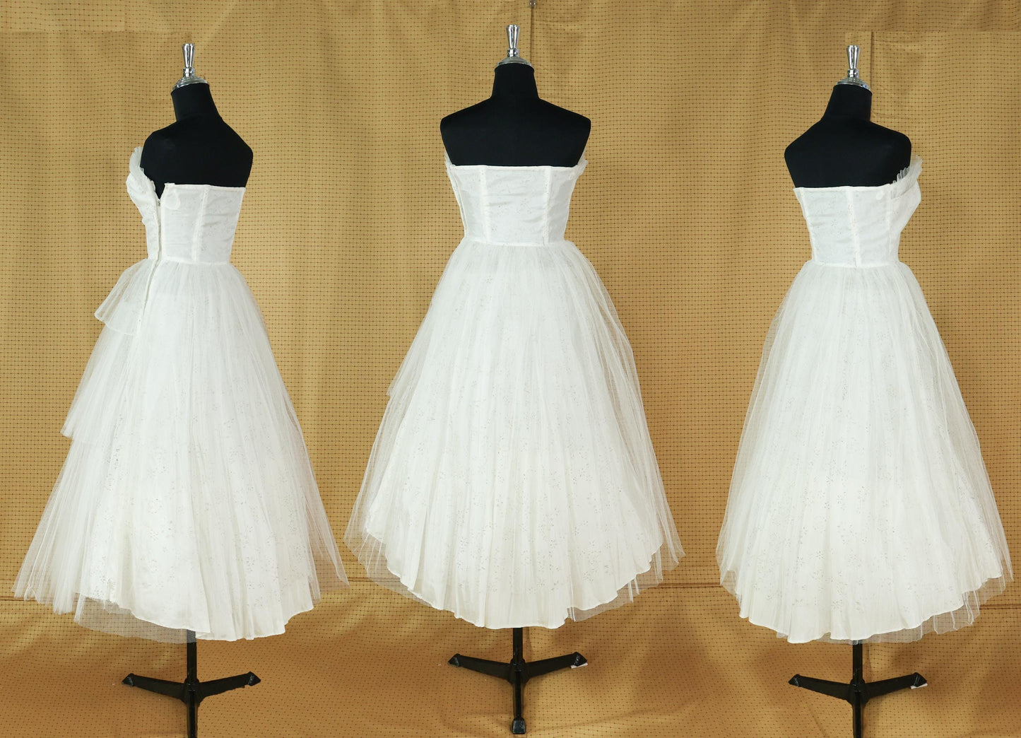 1940s White Tulle Evening Dress, Wedding Gown , XS