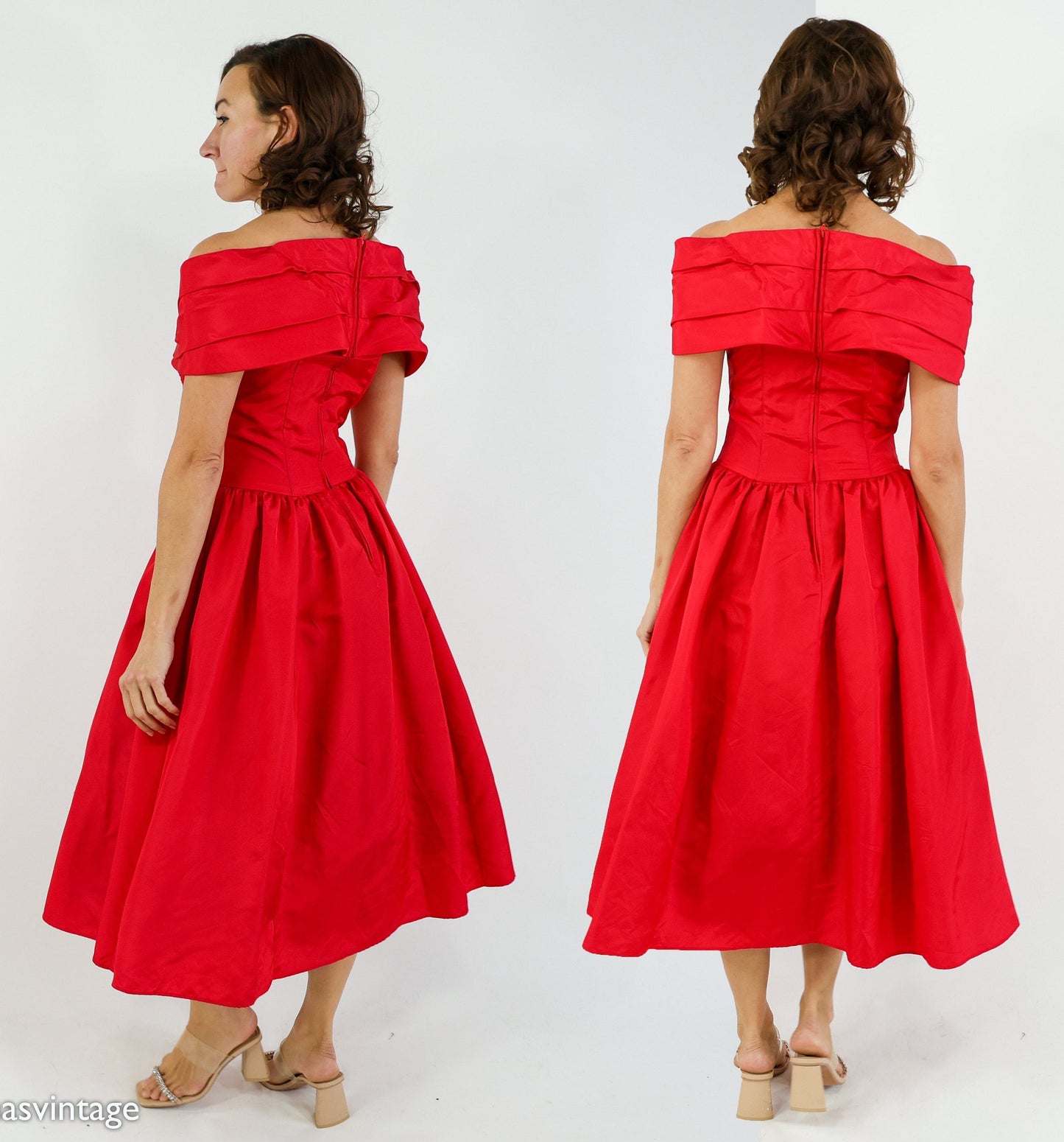 1980s Jessica McClintock Red Taffeta Party Dress, Small