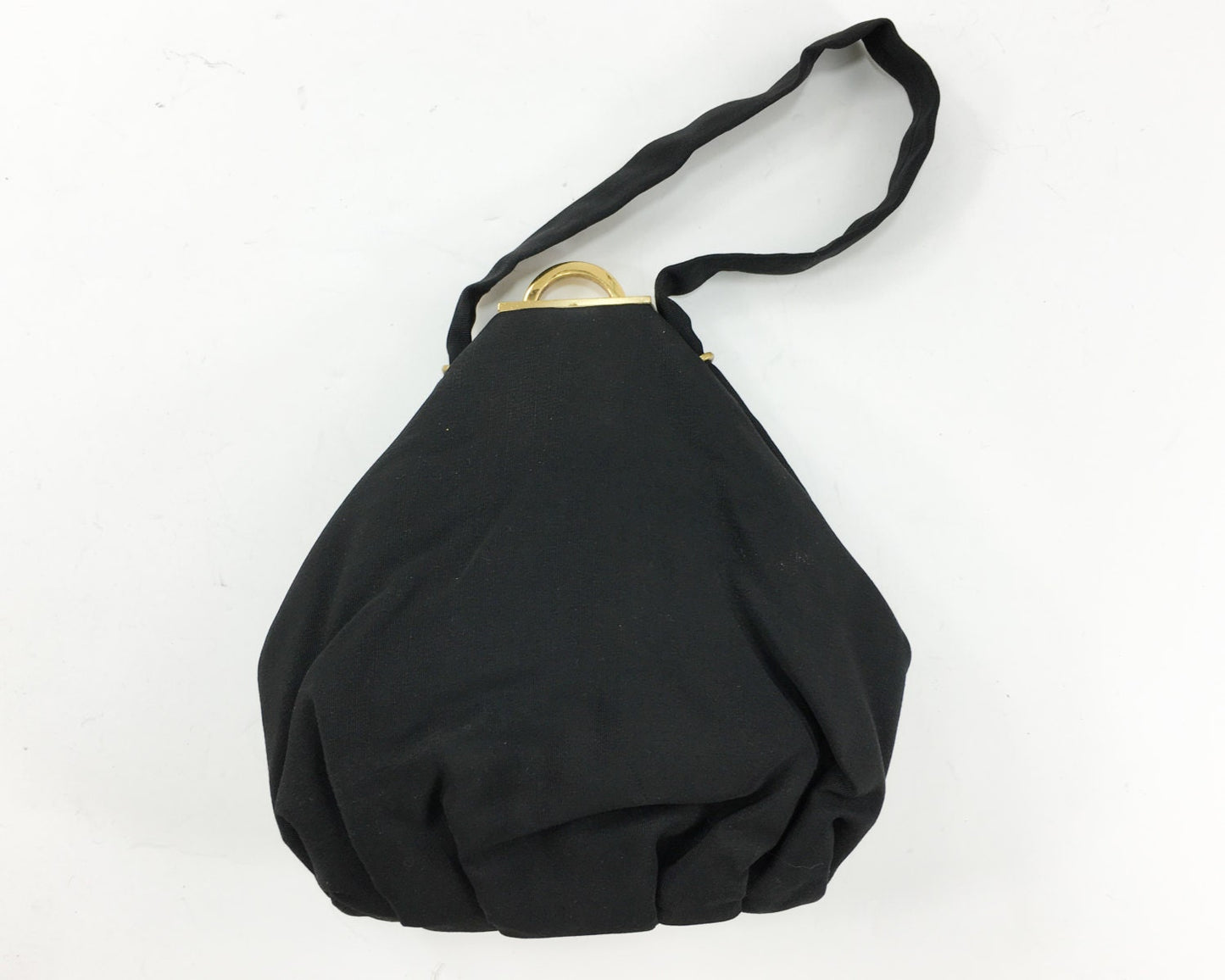 1940s Black Faille Handbag | 40s Black Handbag & Matching Coin Purse and Mirror