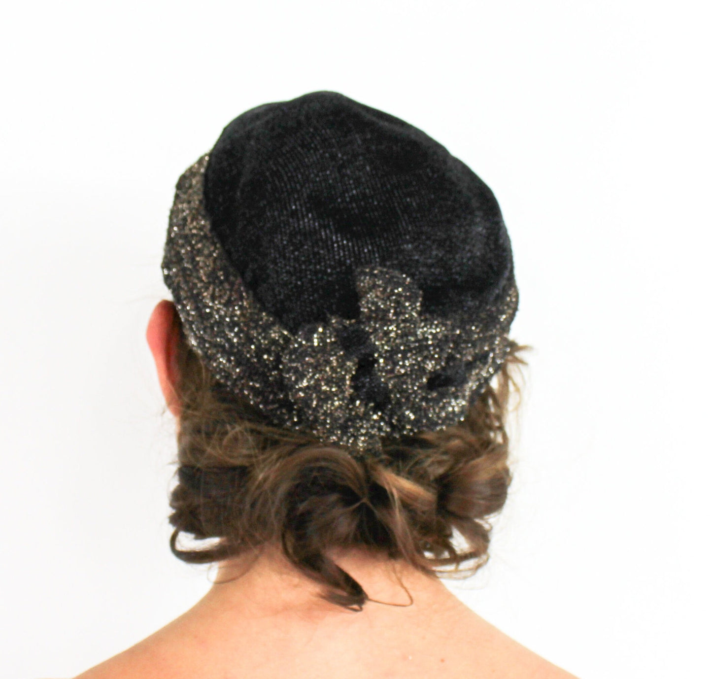 1920s Black Lamé Flapper Hat
