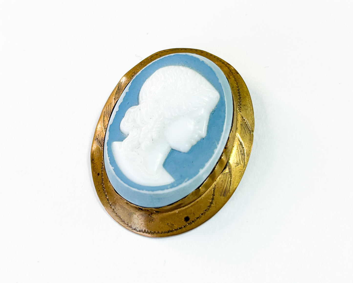 1930s Molded Glass Cameo with an Etched Brass Frame