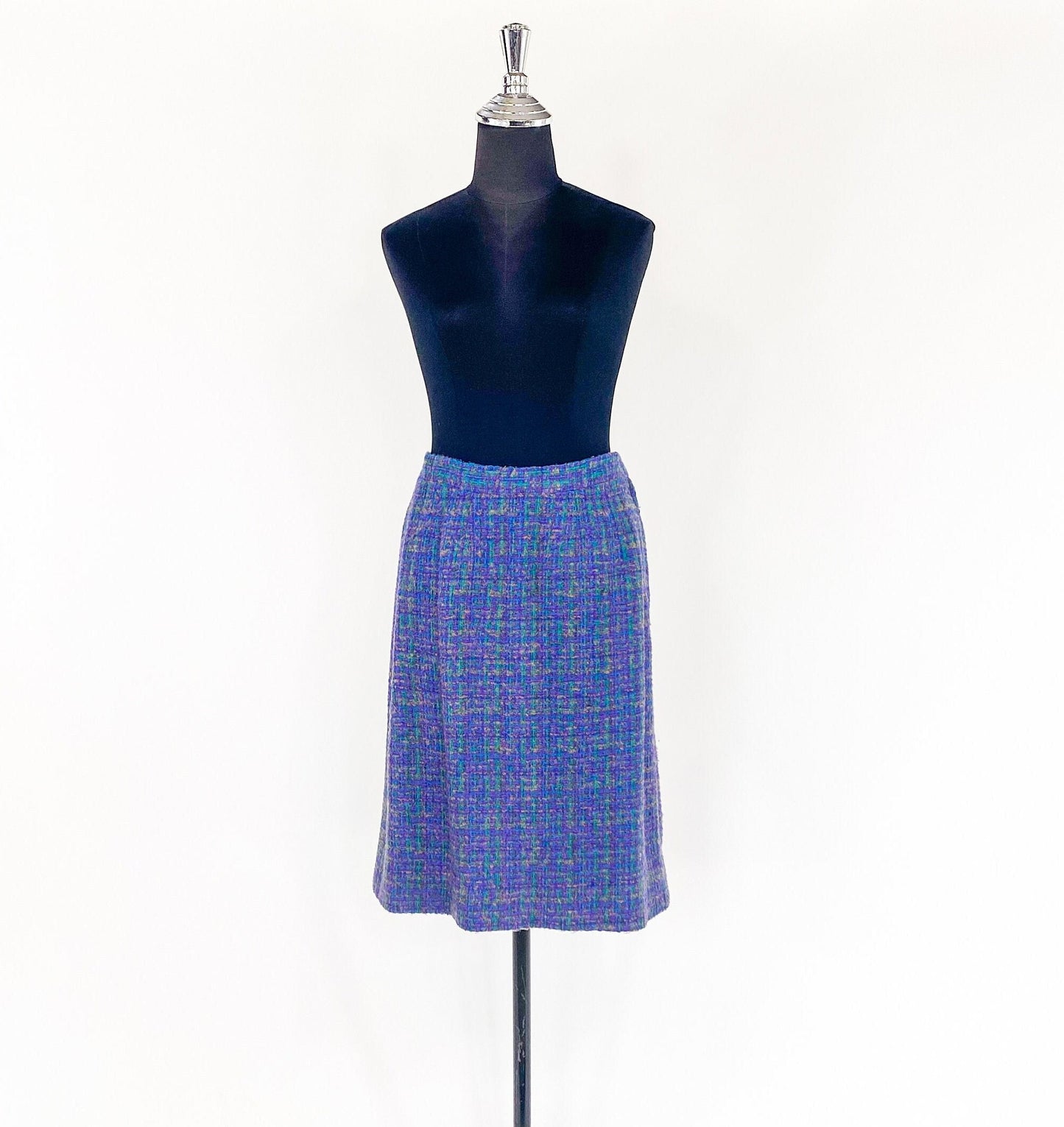 1960s Blue Plaid Wool Suit | 60s Purple Plaid Wool Tweed Suit | Jackie O | Medium