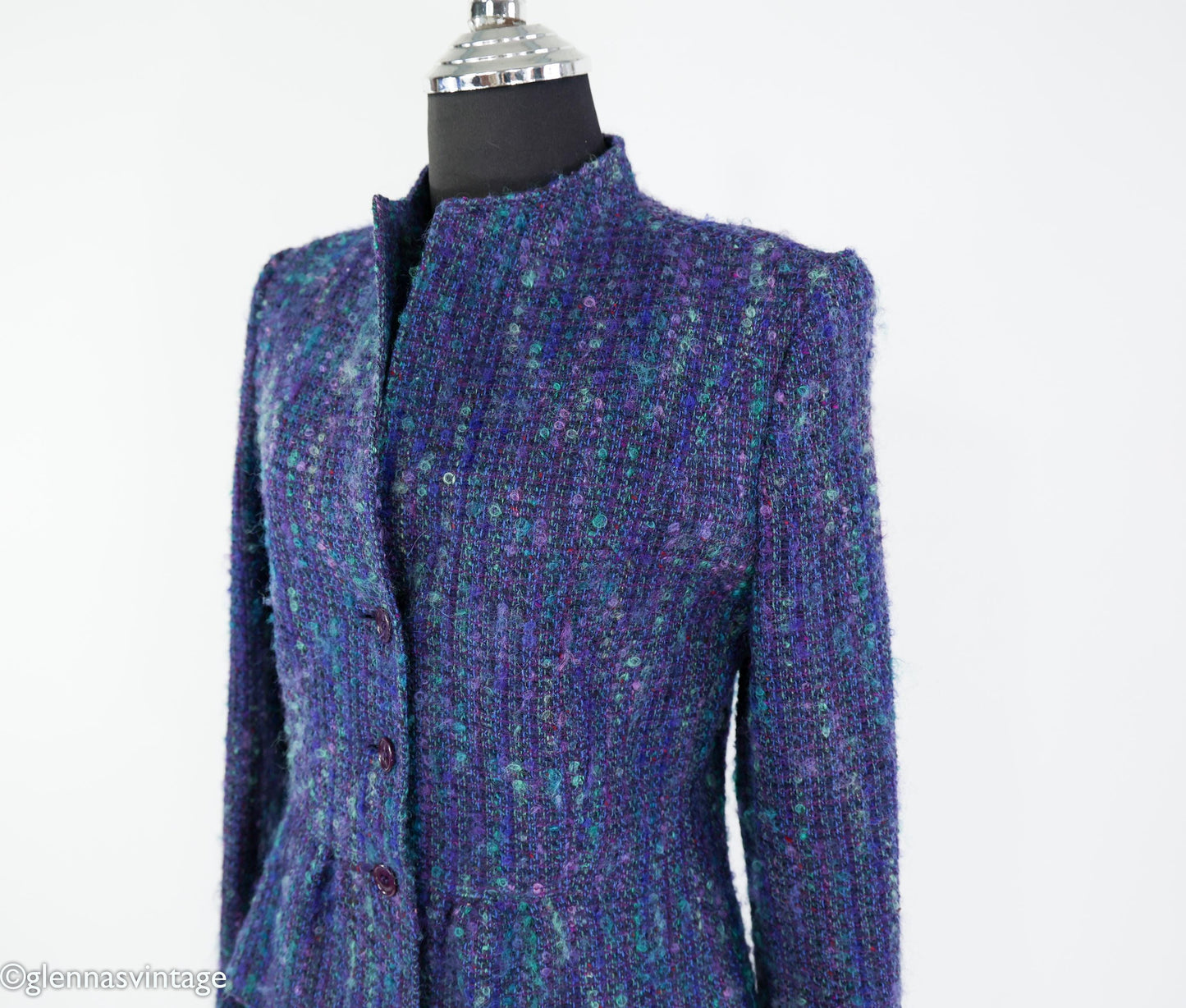 1960s Blue Purple Wool Suit | 60s Purple Wool Tweed Skirt Suit | Jim Baldwin | Medium