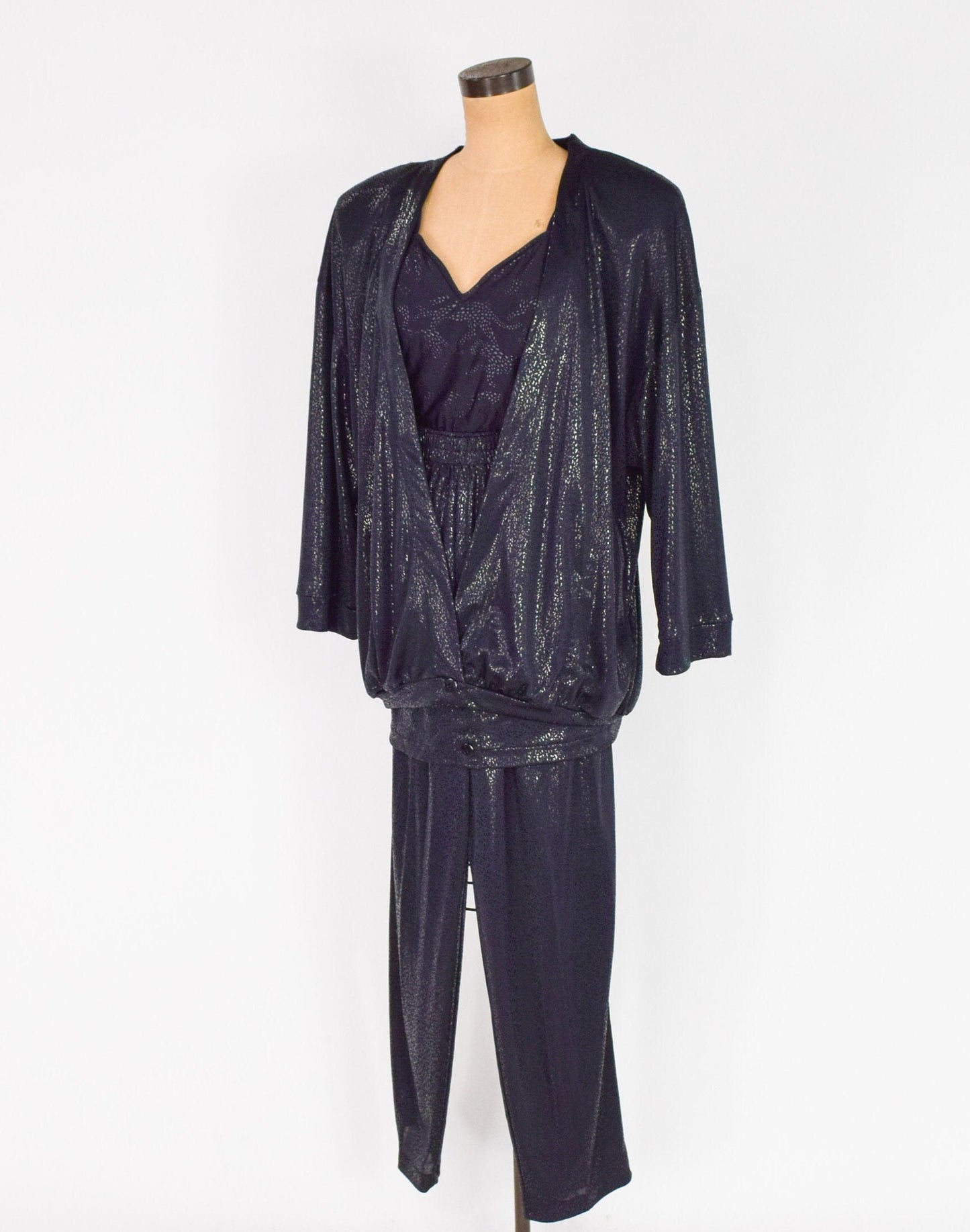 1980s Black Swimsuit Set, Jacket Slacks & Bathing Suit, Large