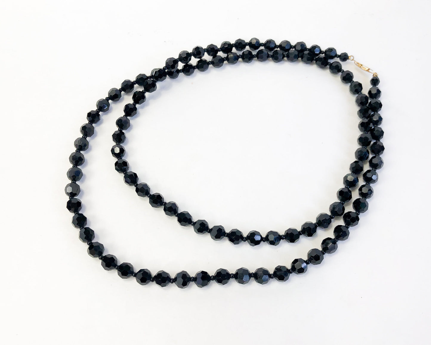 1950s Black Glass Necklace | 50s Black Faceted Glass Necklace | Black Glass Rope
