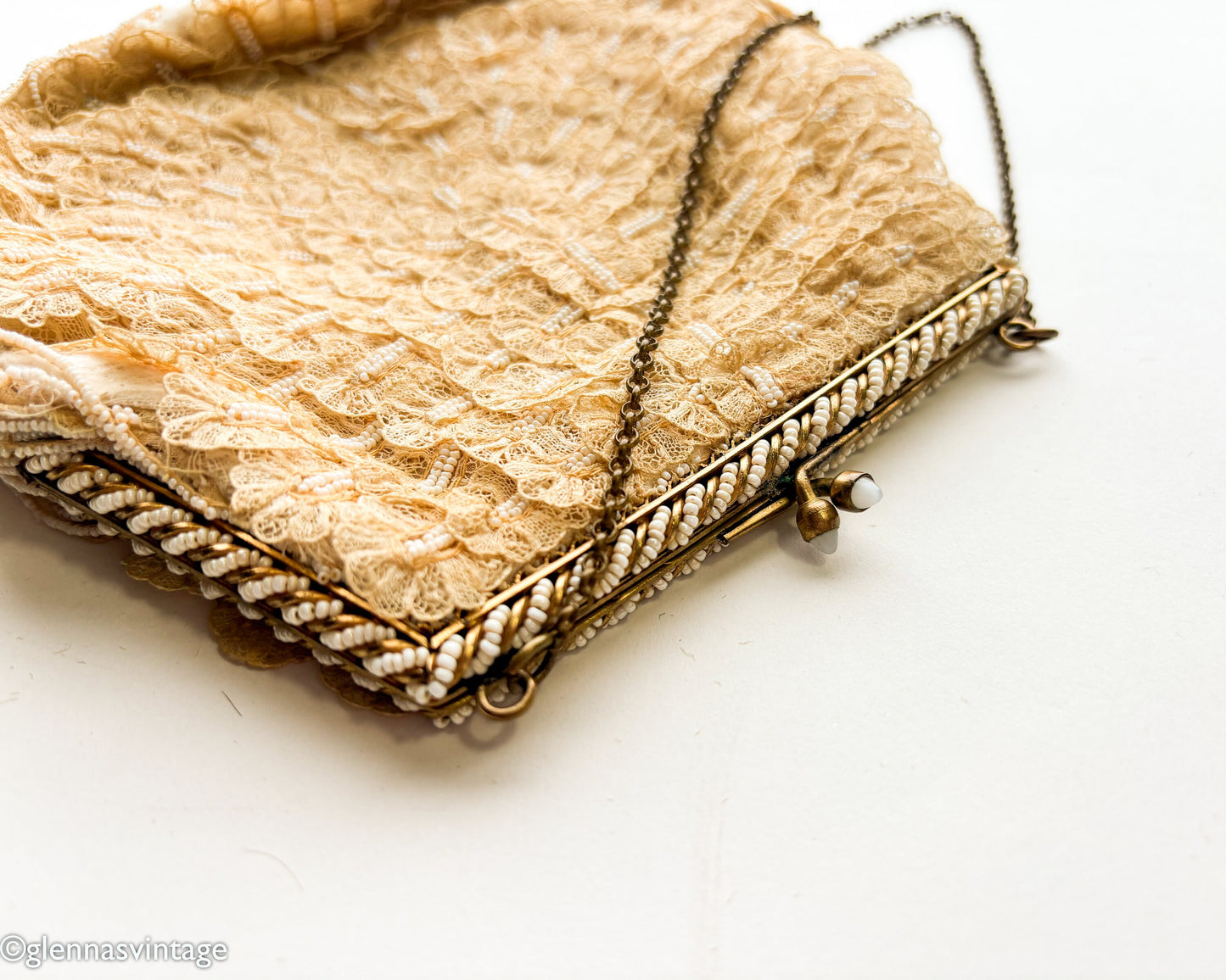 1930s Lace & Pearl Handbag | Small Pearl Purse | I Magnin