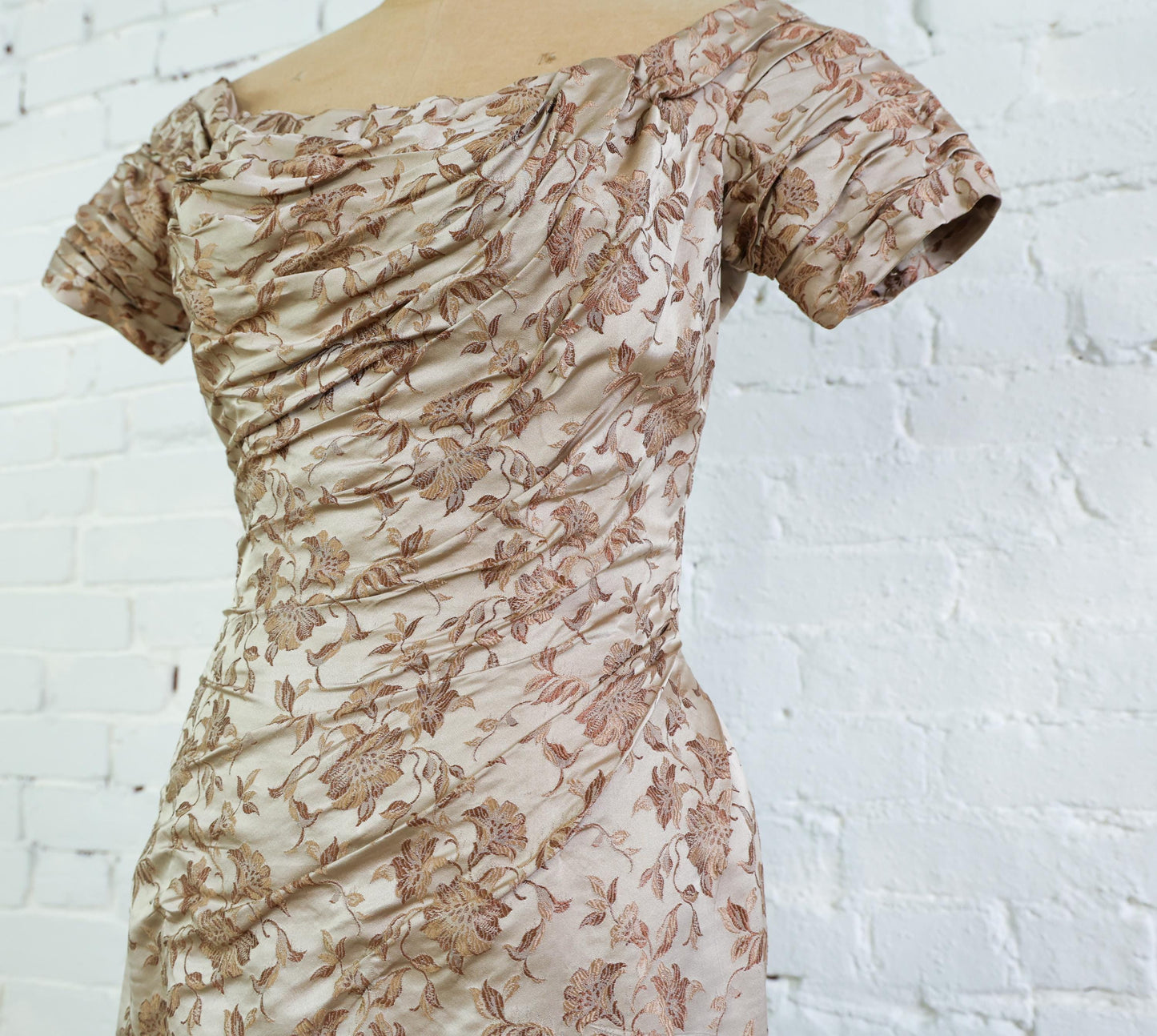 1950s Ceil Chapman Beige Silk Evening Gown, Small