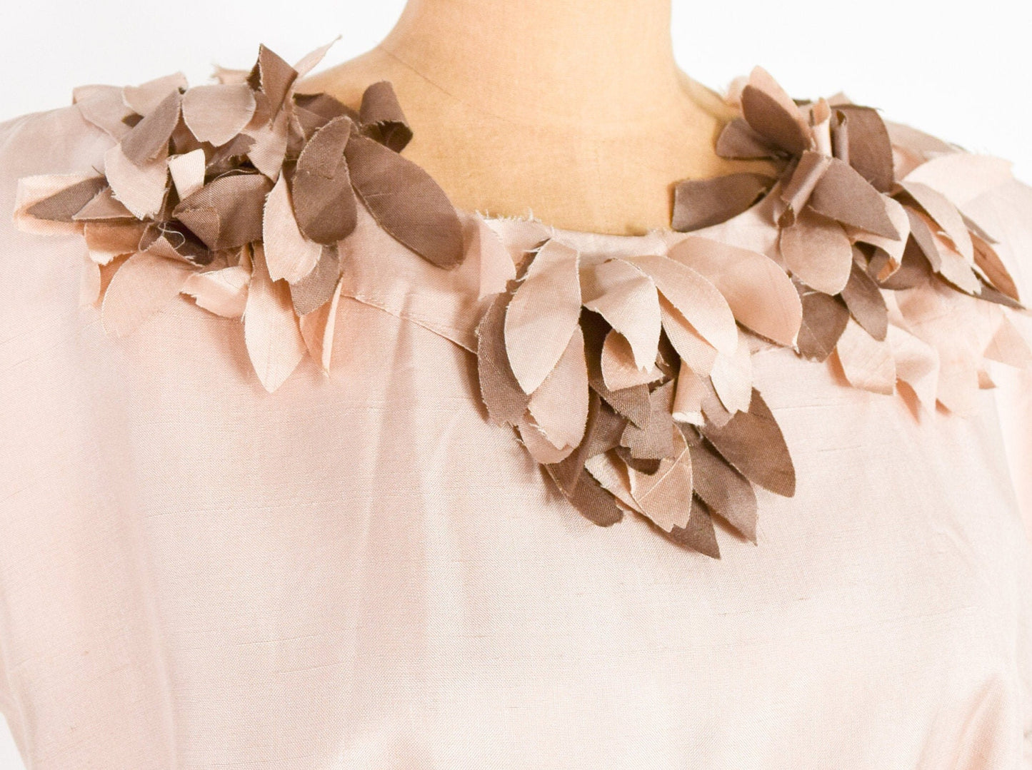 1950s Flutter Collar Creme Silk Sheath Dress, Medium