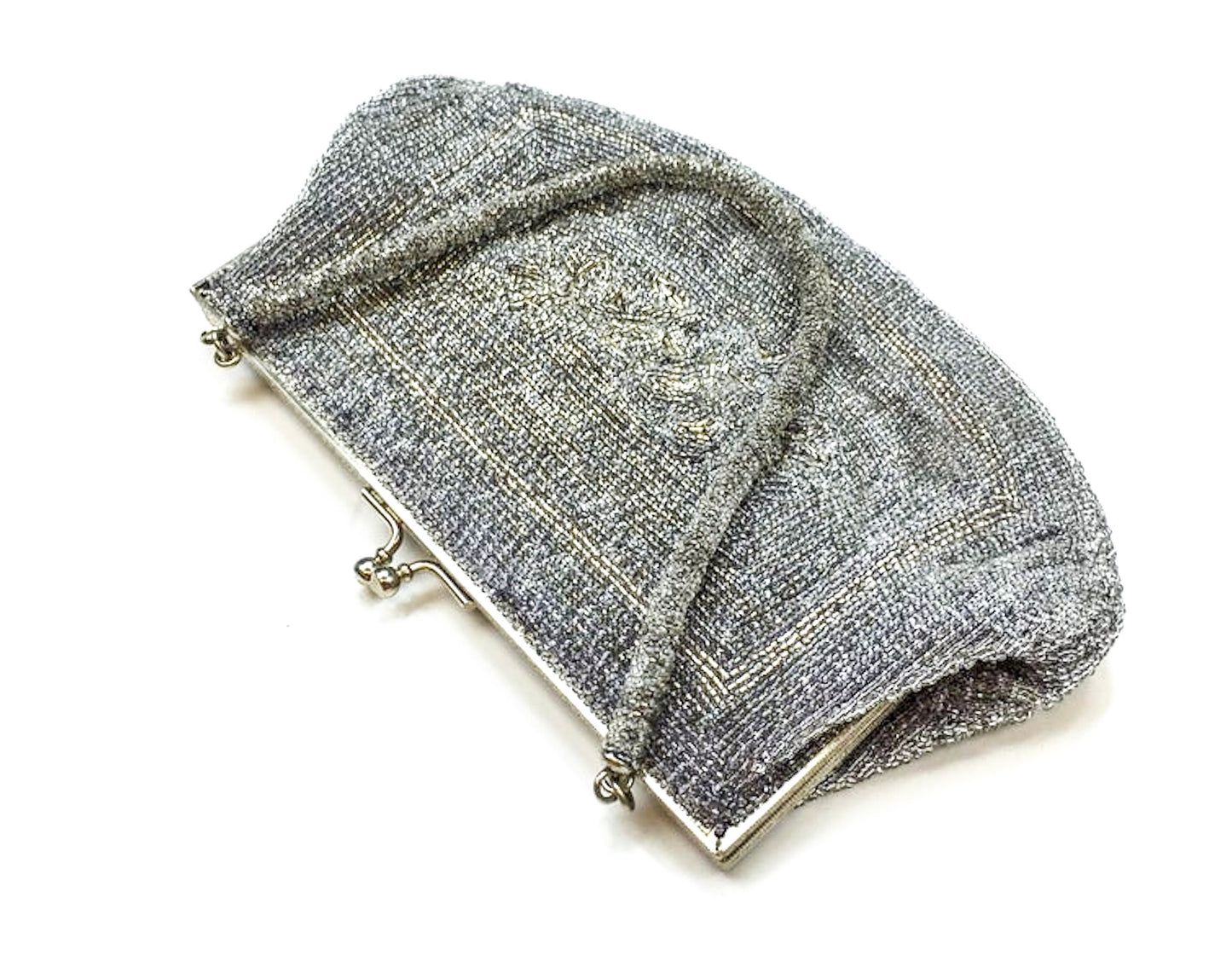 1950s Silver Beaded Handbag Evening Bag