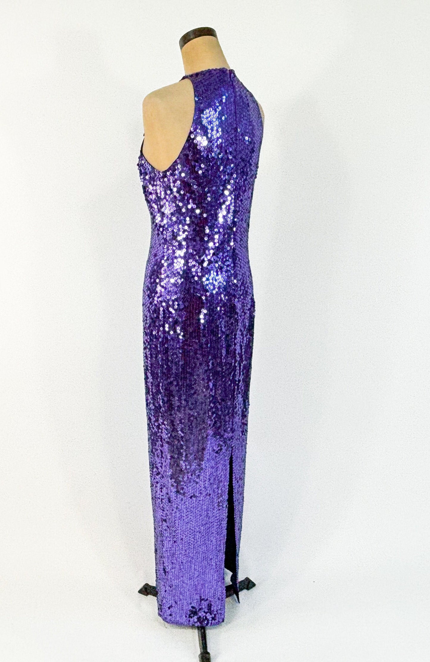 1980s Purple Sequin Evening Dress | Purple Formal & Sweetheart Bodice, M/L