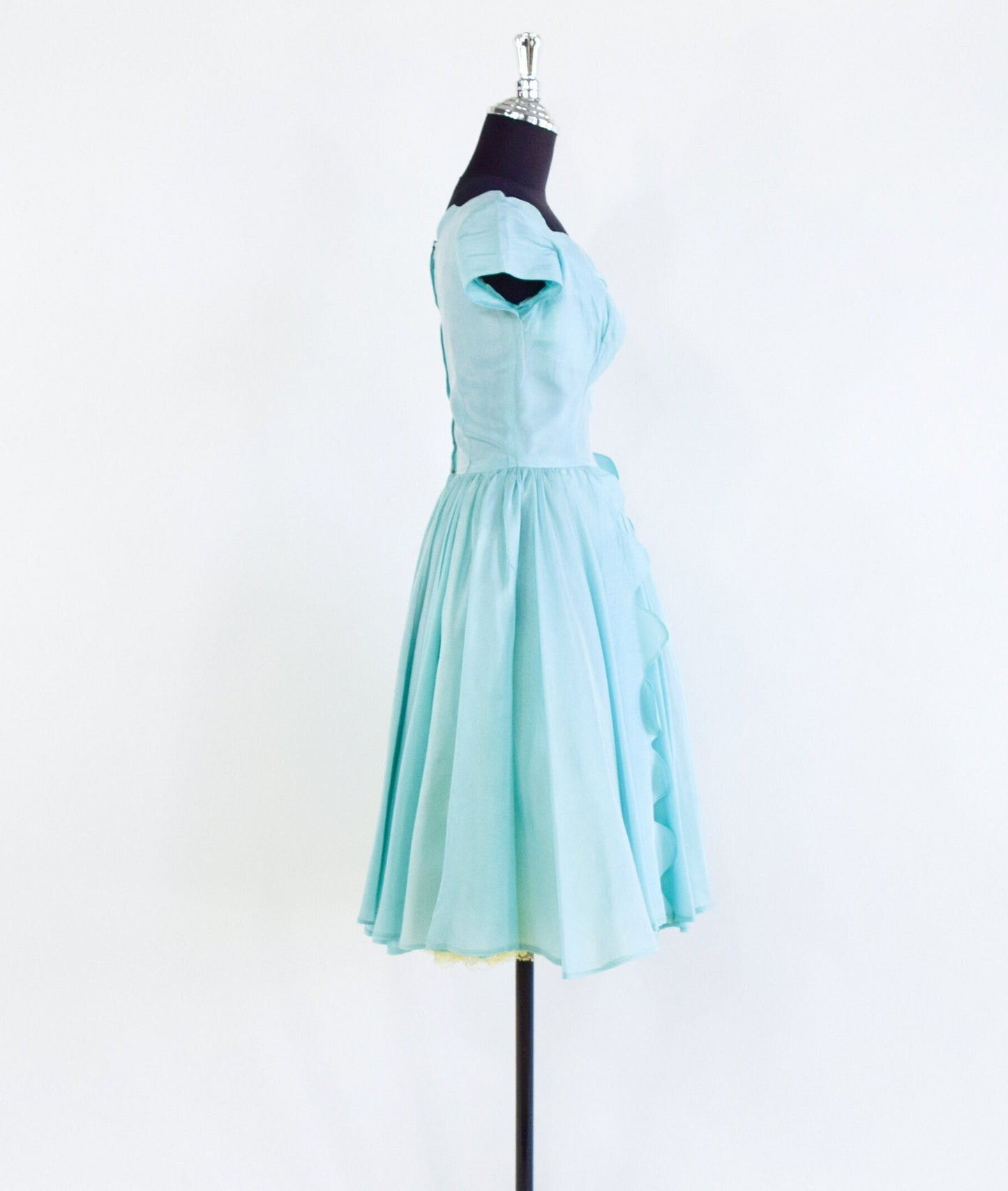 1950s Turquoise Blue Taffeta Party Dress, Extra Small
