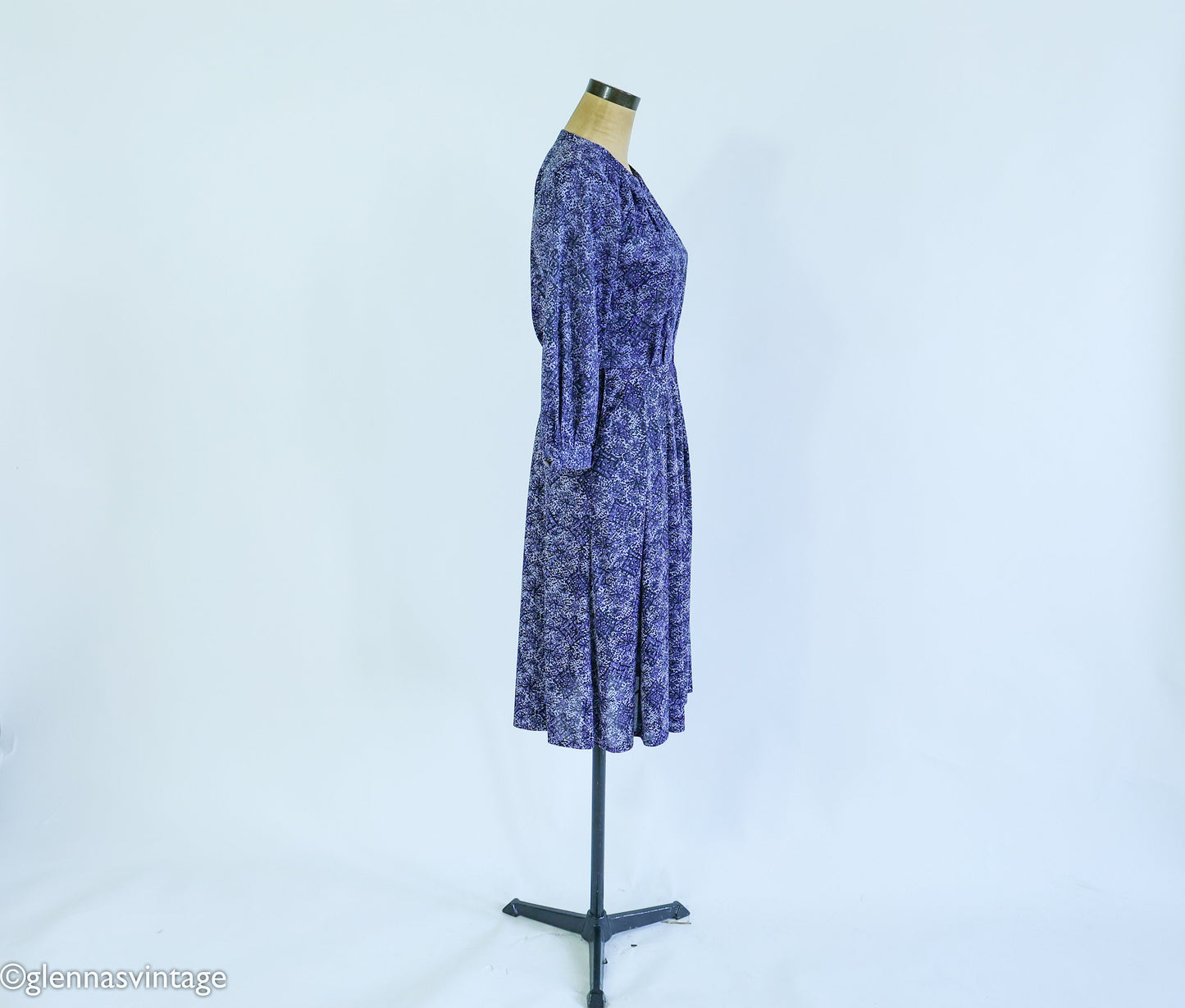 1950s Purple Floral Print Dress, Medium