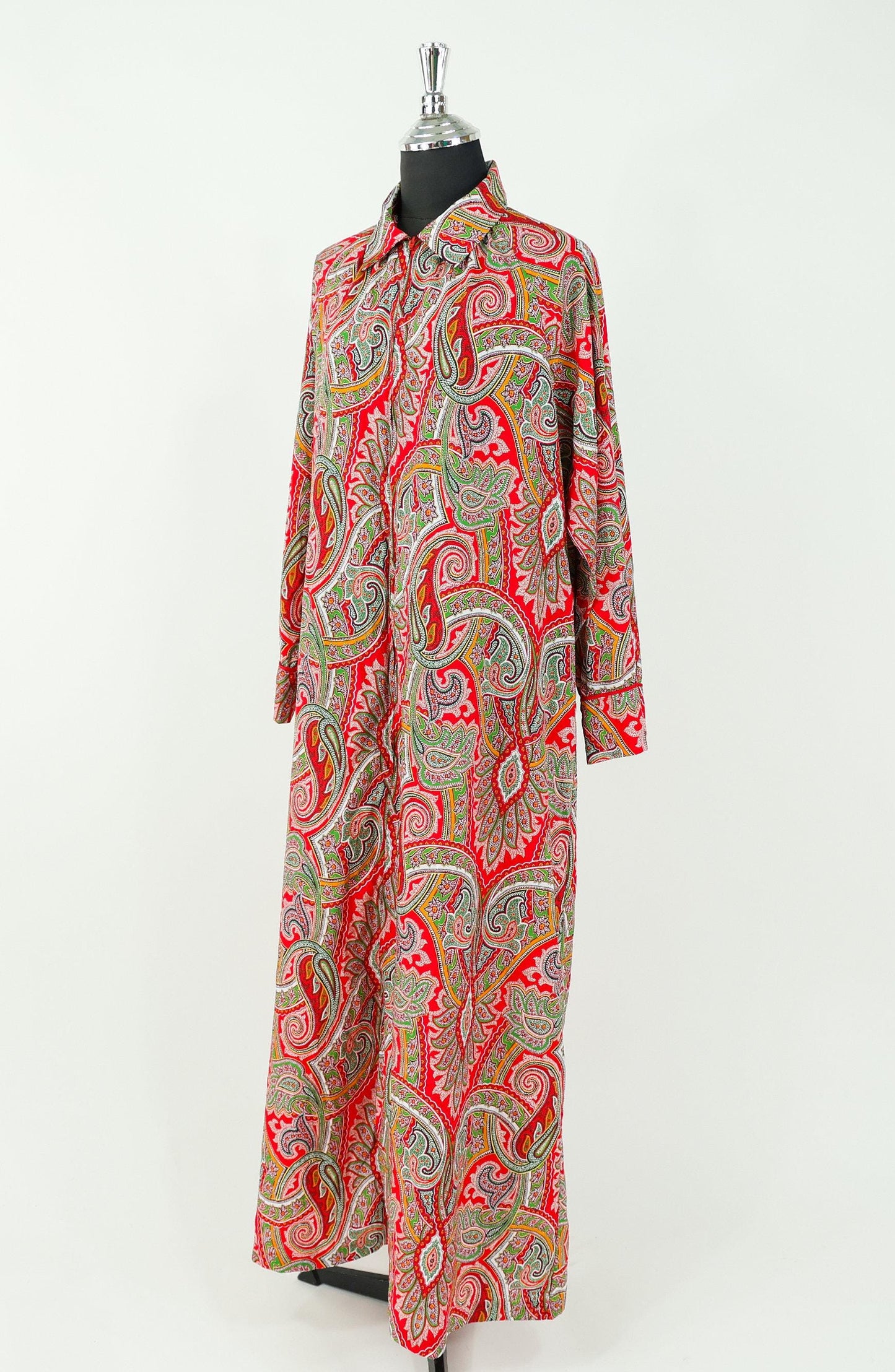1980s Red Paisley Caftan, Mary McFadden, Extra Large