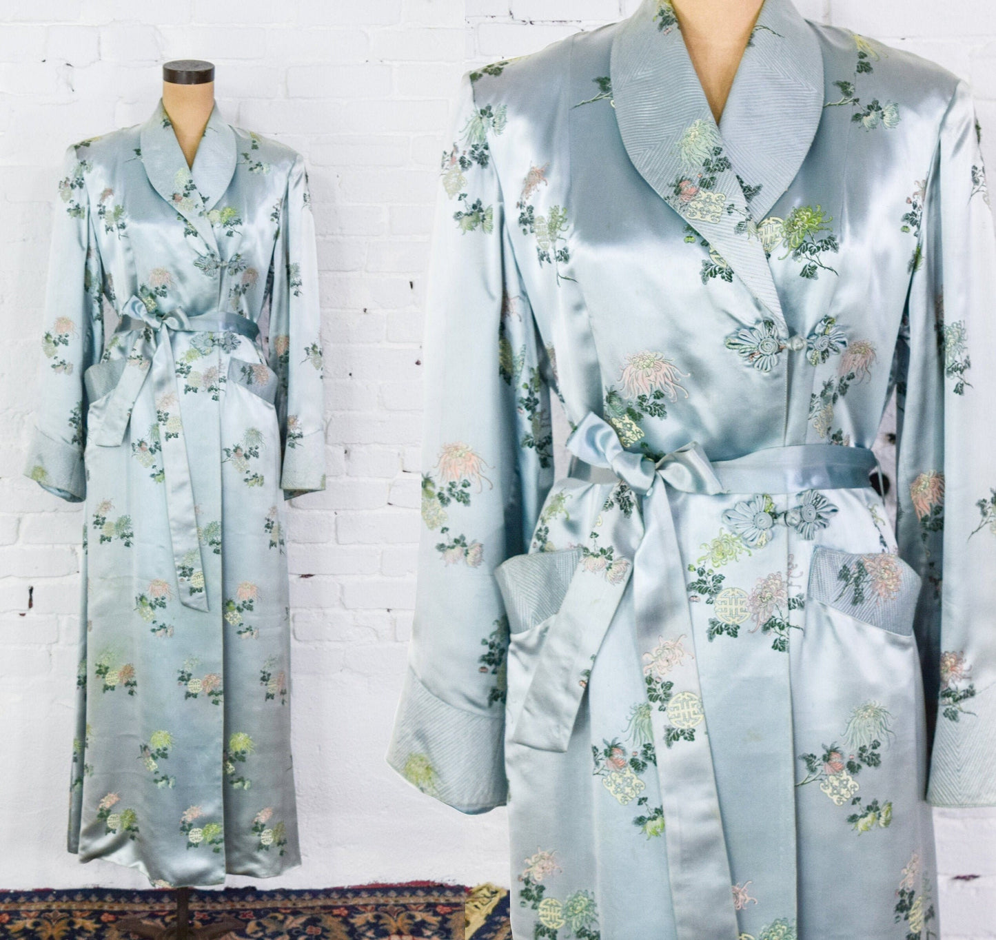 1950s Blue Silk Asian Robe:, Large