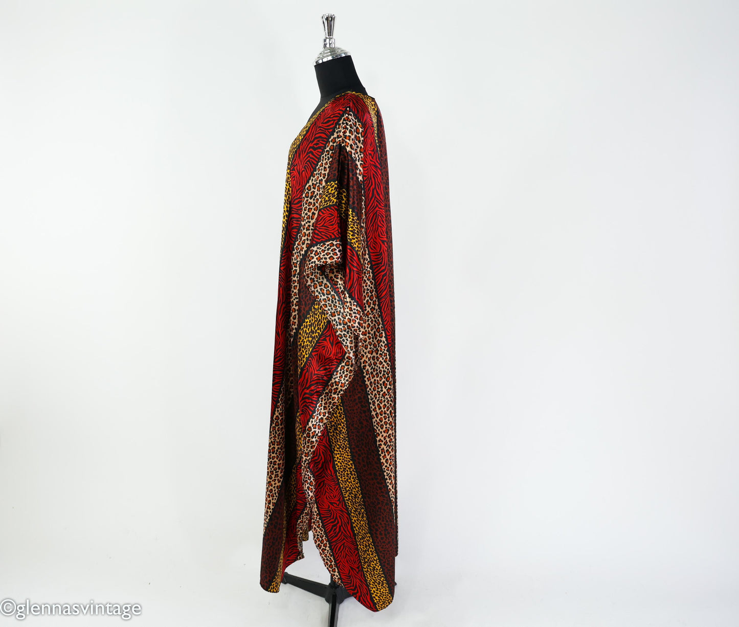 1990s Vintage Red & Gold Animal Print Caftan | Plus Size Dress