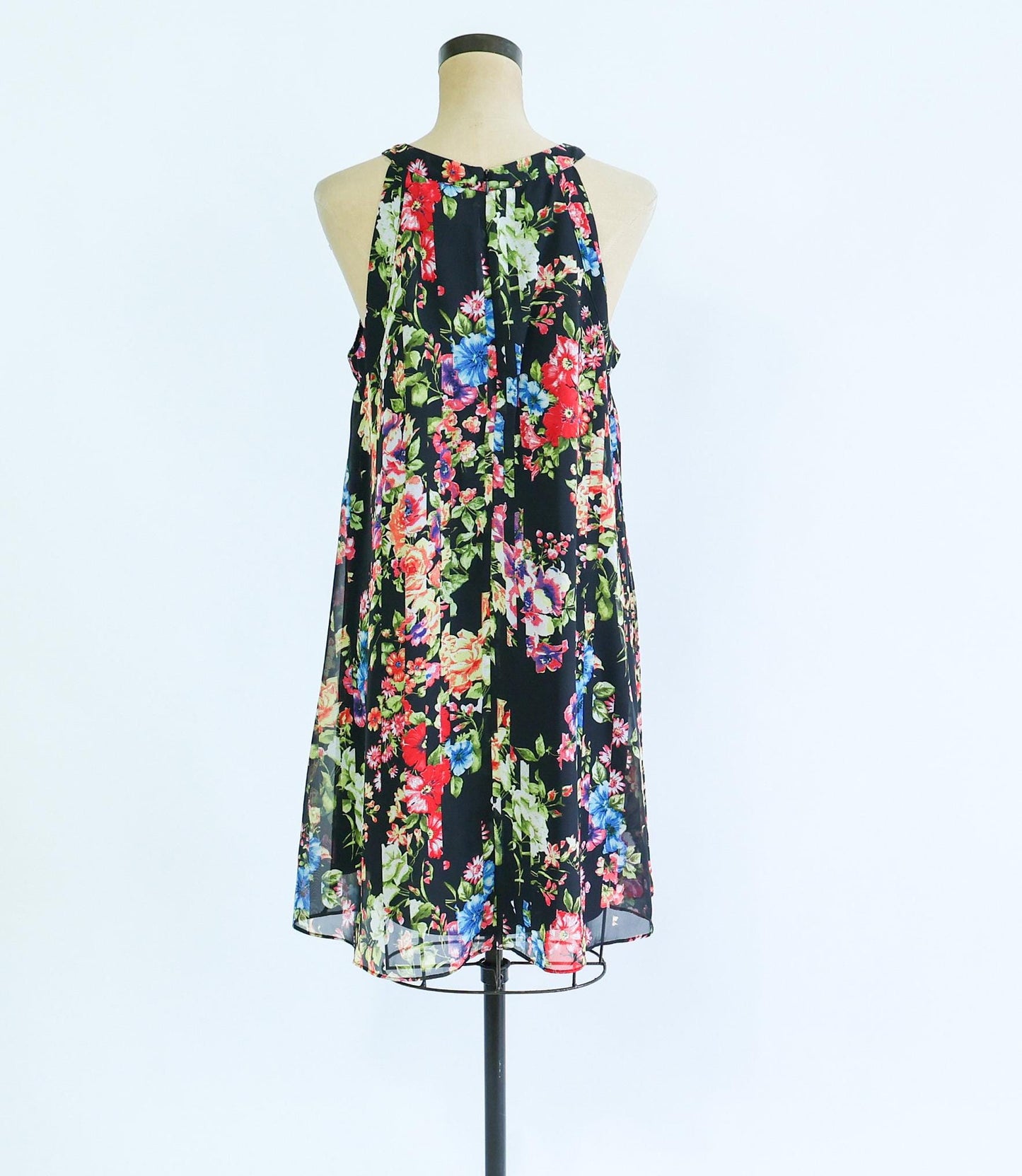 Betsey Johnson | 1990s Floral Mimi Dress  | 90s Black Sleeveless Print Mini Dress | Betsey Johnson | Size 10