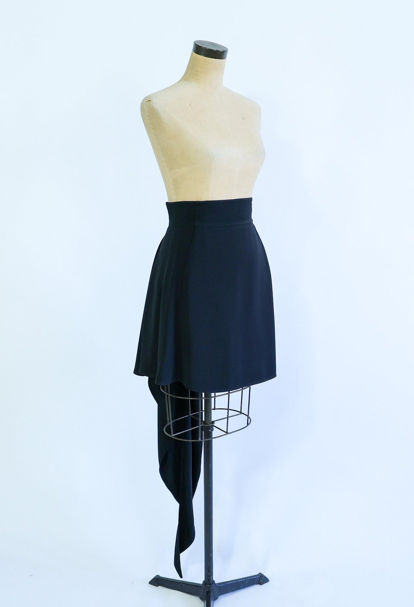 Claude Montana | 1990s Black Designer Skirt | 90s Black Evening Skirt With Tails | Claude Montana Paris | Size 42