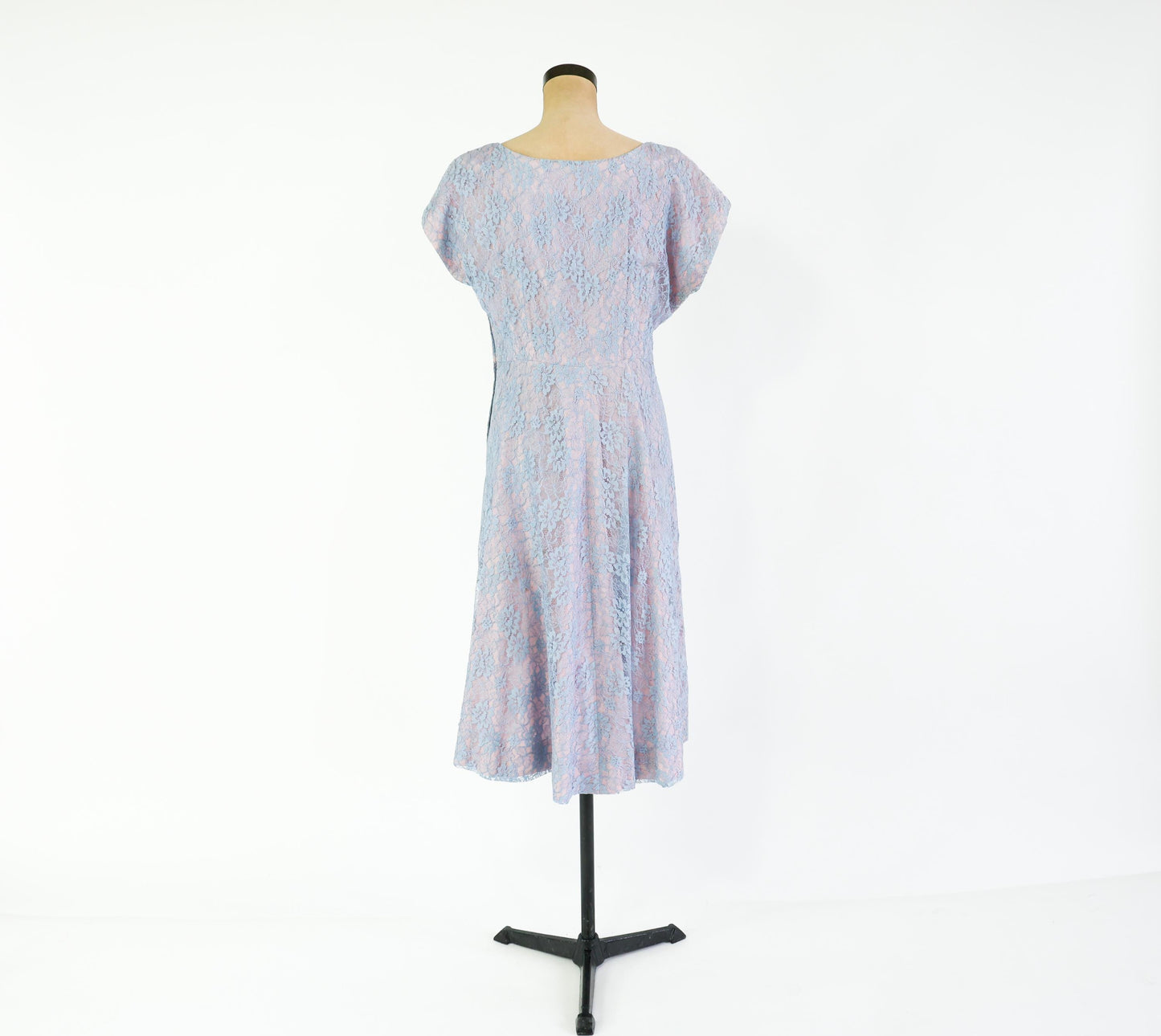 1940s Lavender & Blue Lace Cocktail Dress, 34" Waist