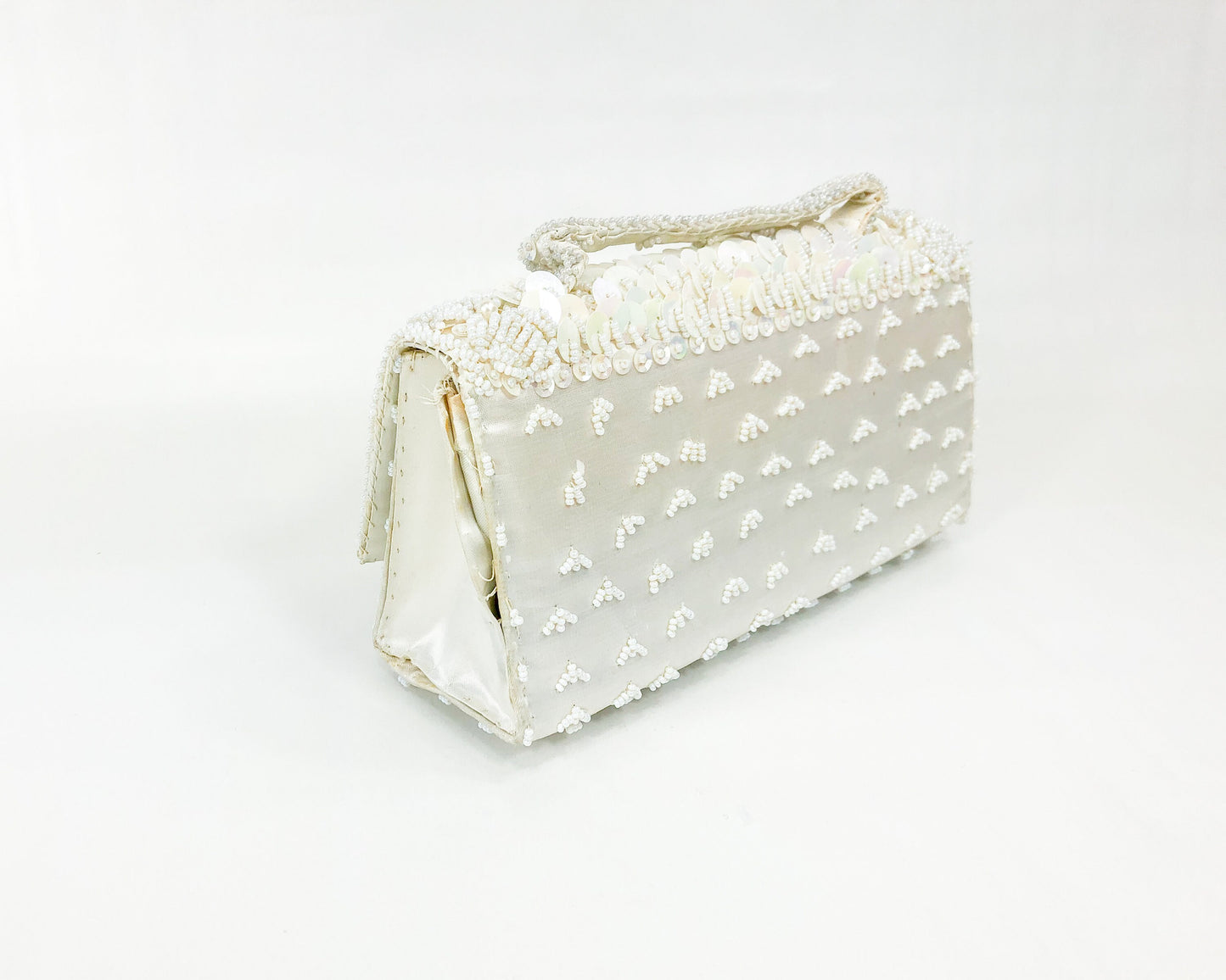 1950s White Beaded & Sequin PurseEvening Bag