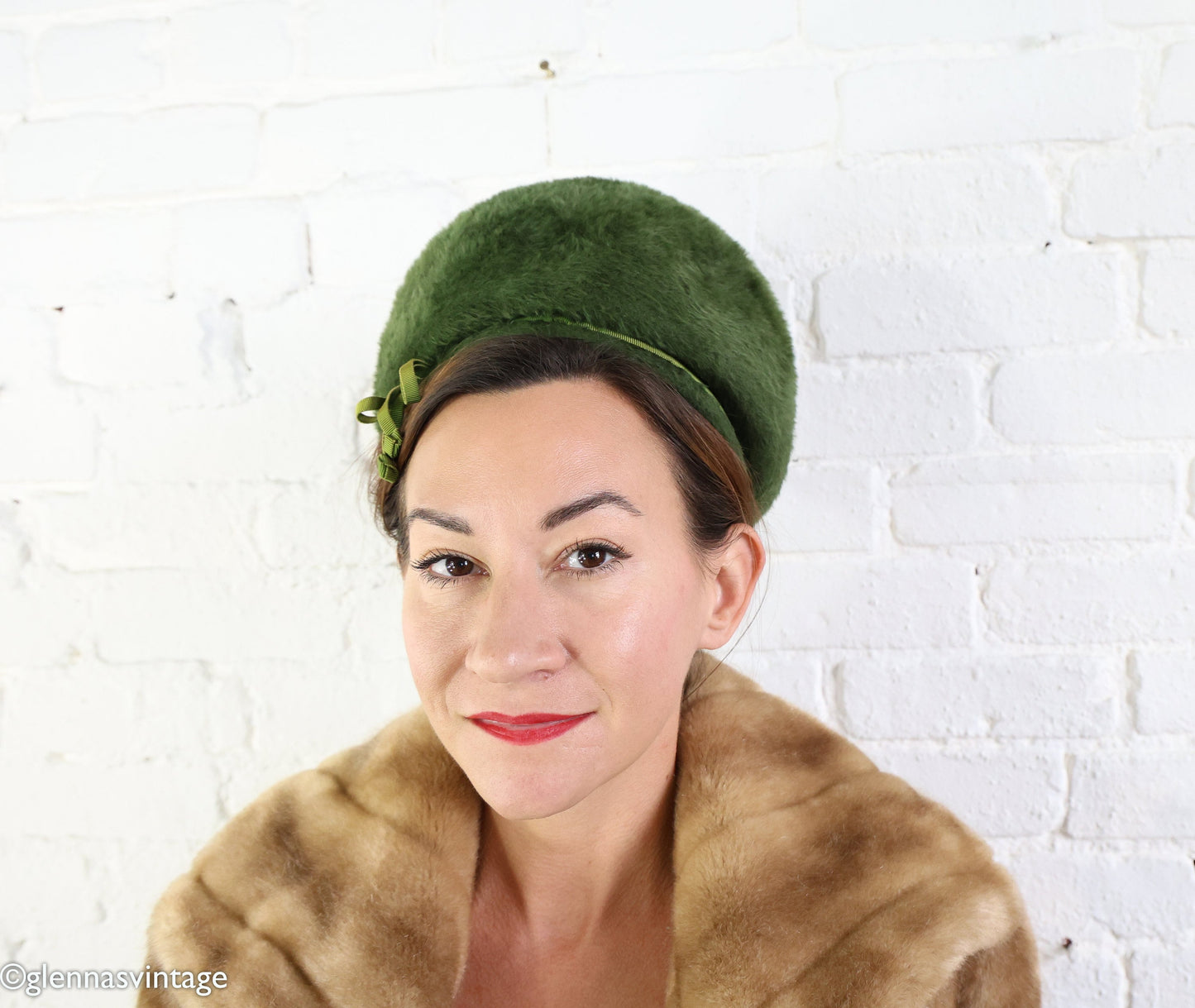 1960s Olive Green Mohair Bubble Hat
