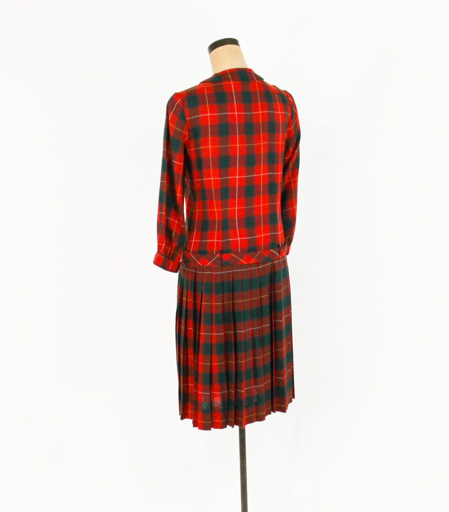 1960s Red Plaid Wool Dress | 60s Plaid Red & Green Dress | Bobbie Brooks | Medium