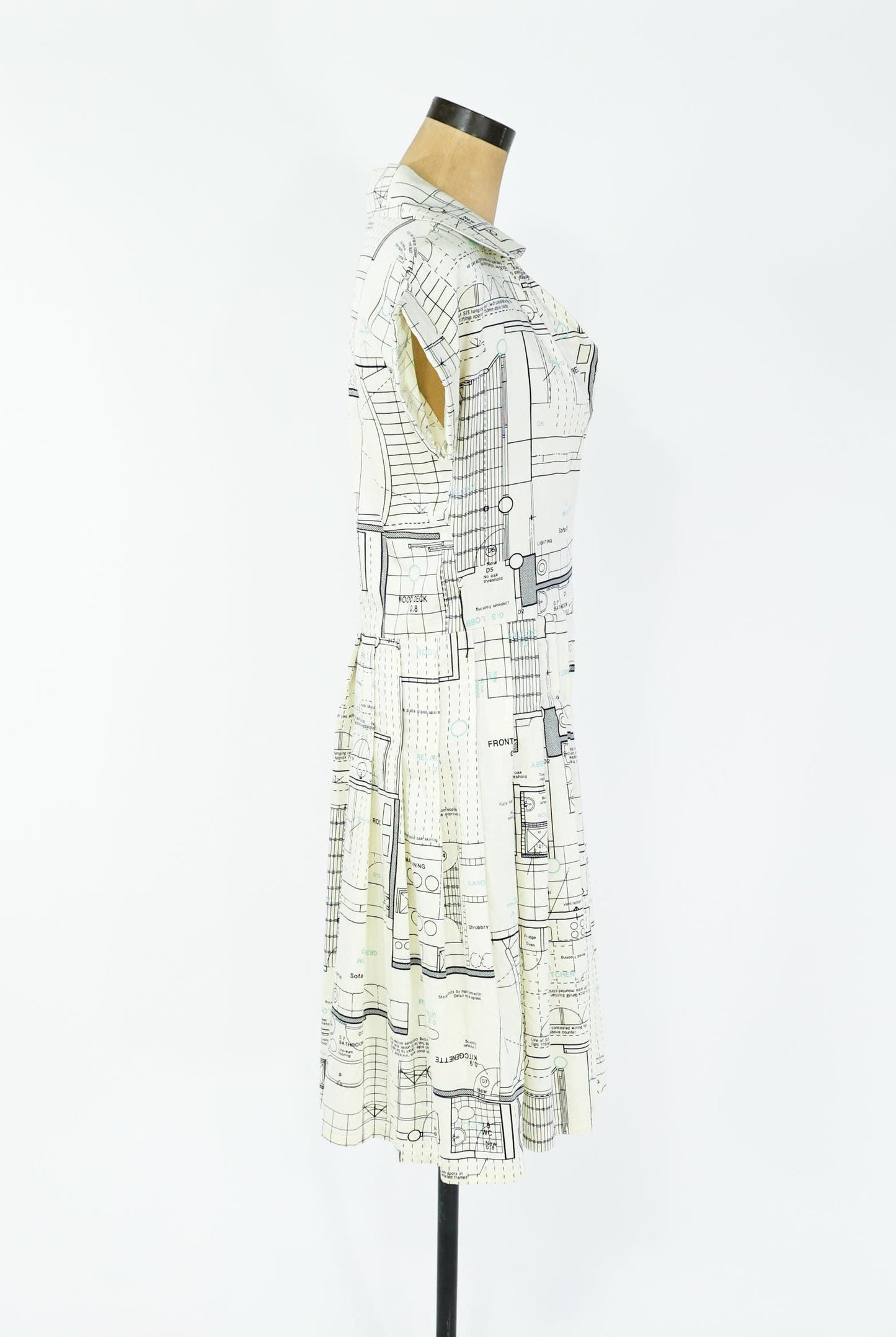 1990s Architect Print Dress | Cotton Sateen, Medium