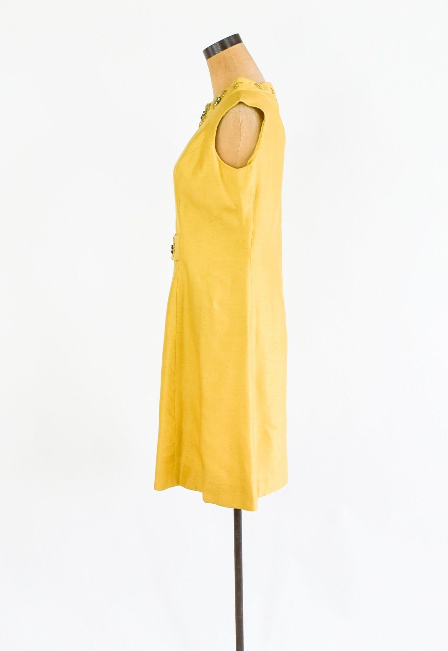 1950s Yellow Silk Shantung Dress, Medium