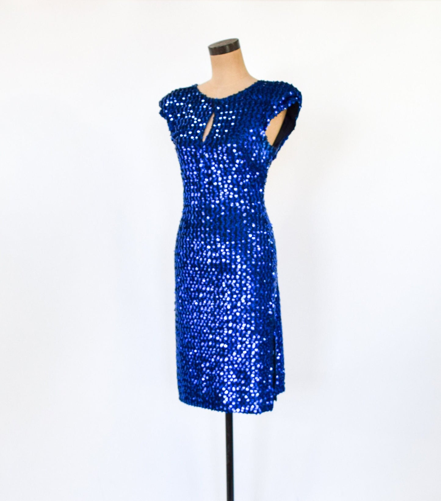 1980s Royal Blue Sequin Party Dress, Medium