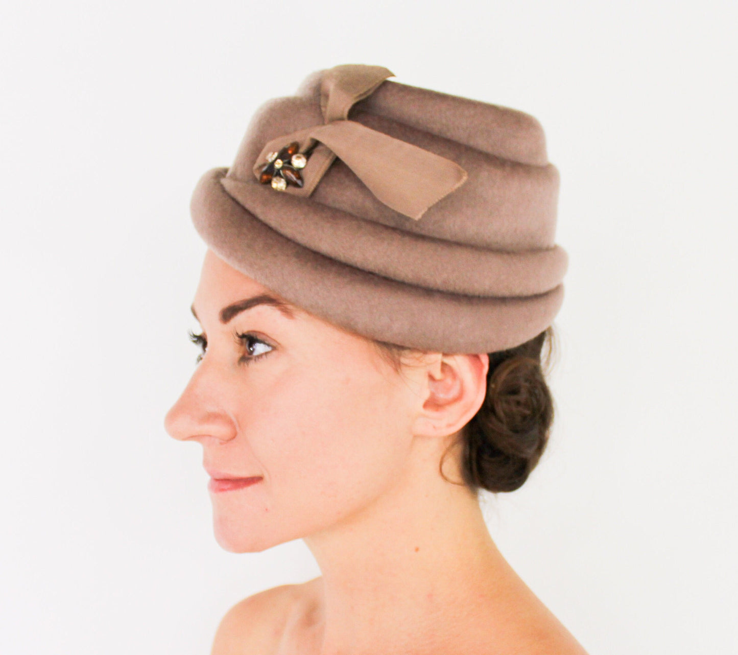 1950s Taupe Brown Wool Felt Hat