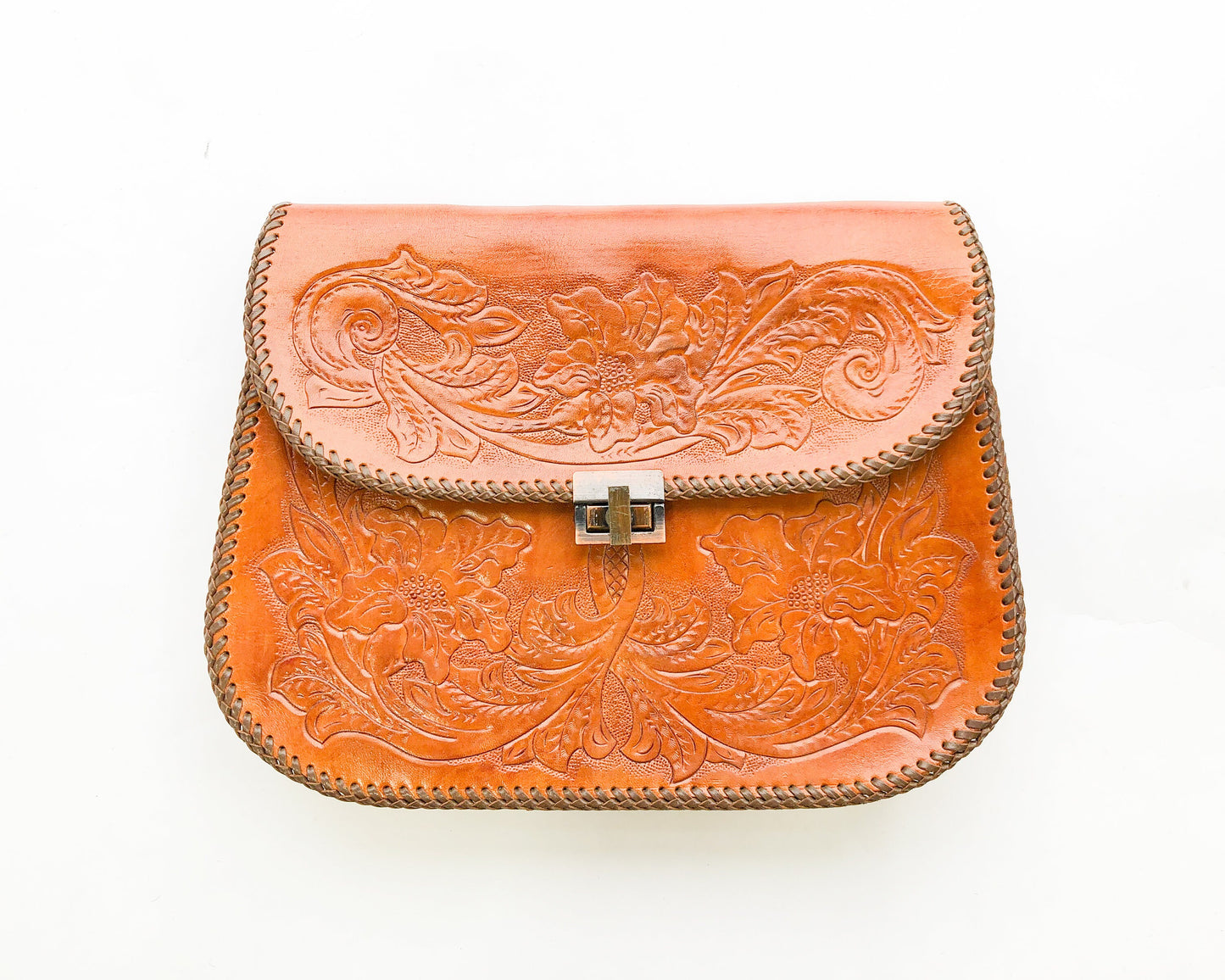 1950s Tooled Leather Clutch | 50s Tooled Handbag