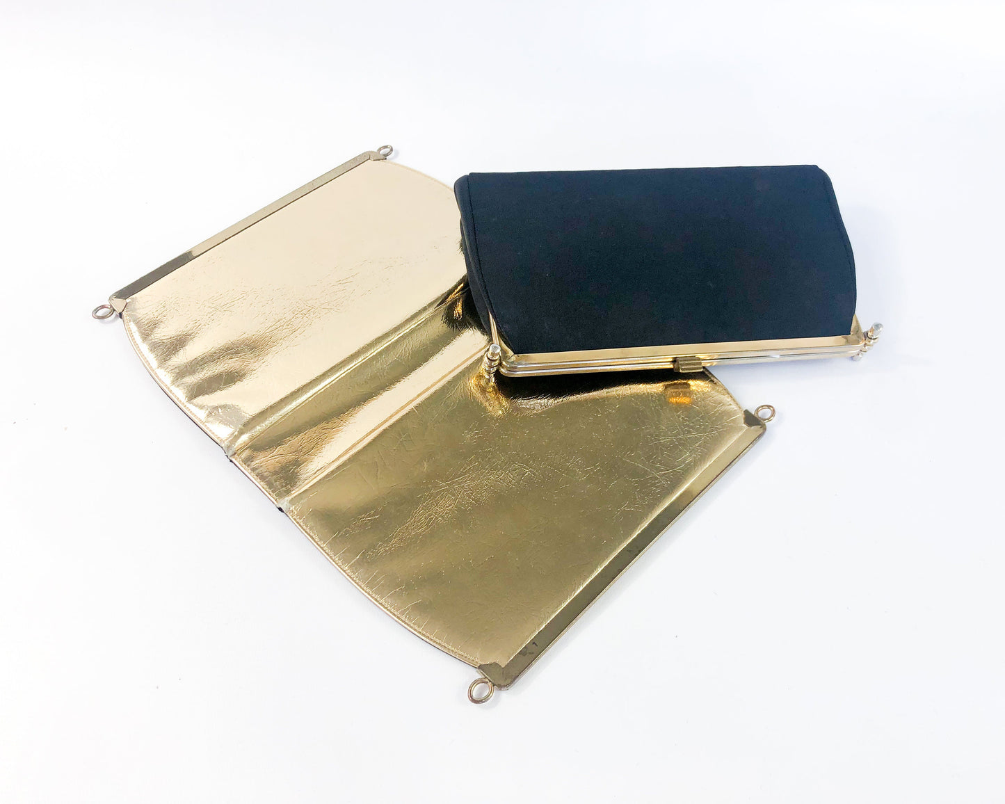 1960s Gold Convertible Handbag | 60s Black and Gold Leather 3 Way Clutch | L & M Bags