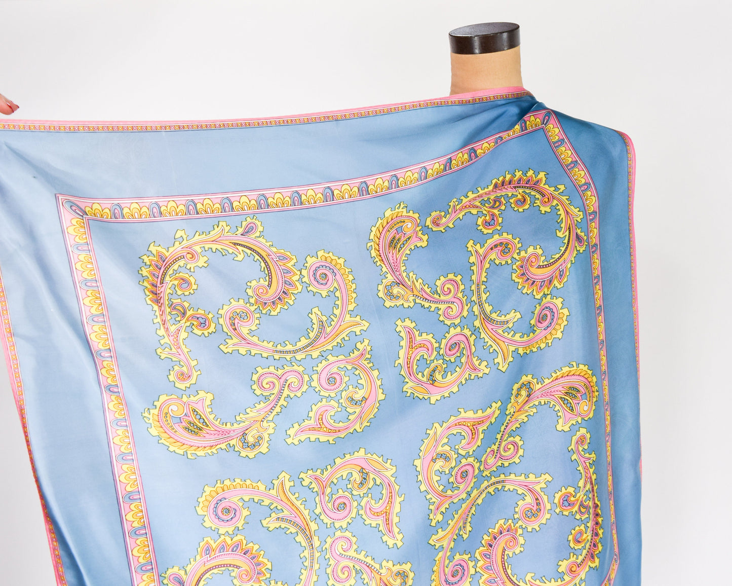 1950s Turquoise Blue & Gold Paisley Print Scarf