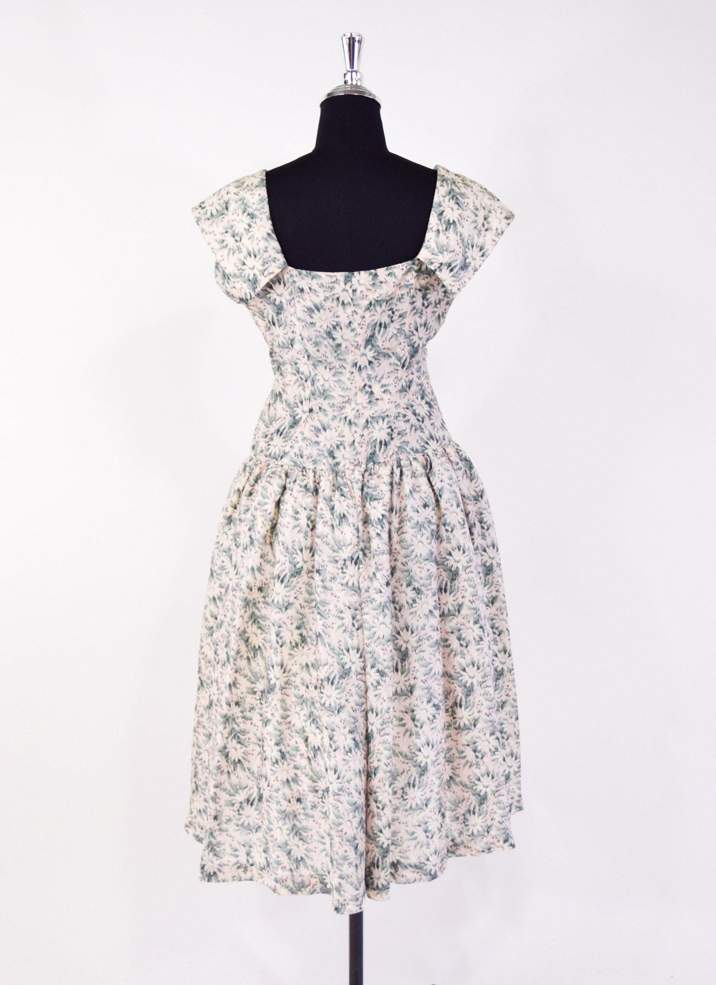 1950s Gray & Pink Floral Silk Party Dress, Medium