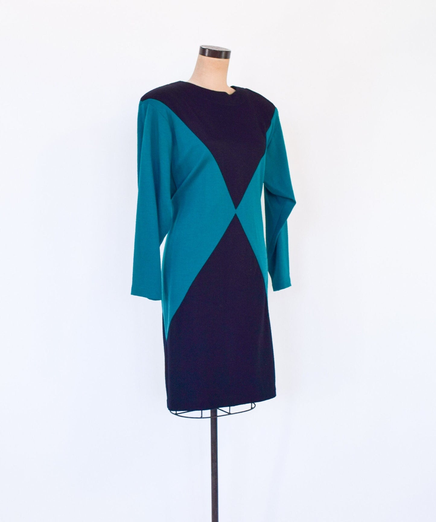 1980s Turquoise Color Block Knit Dress, Medium