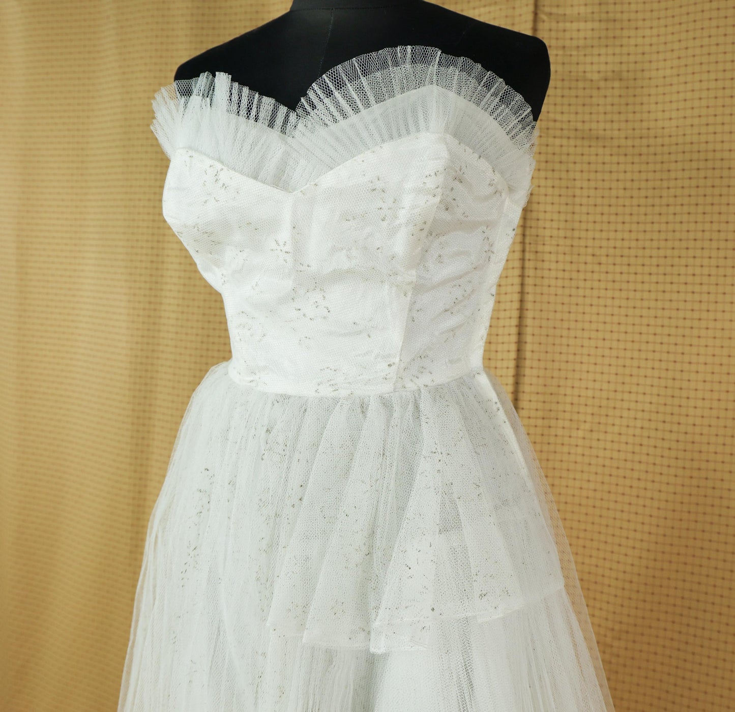 1940s White Tulle Evening Dress, Wedding Gown , XS