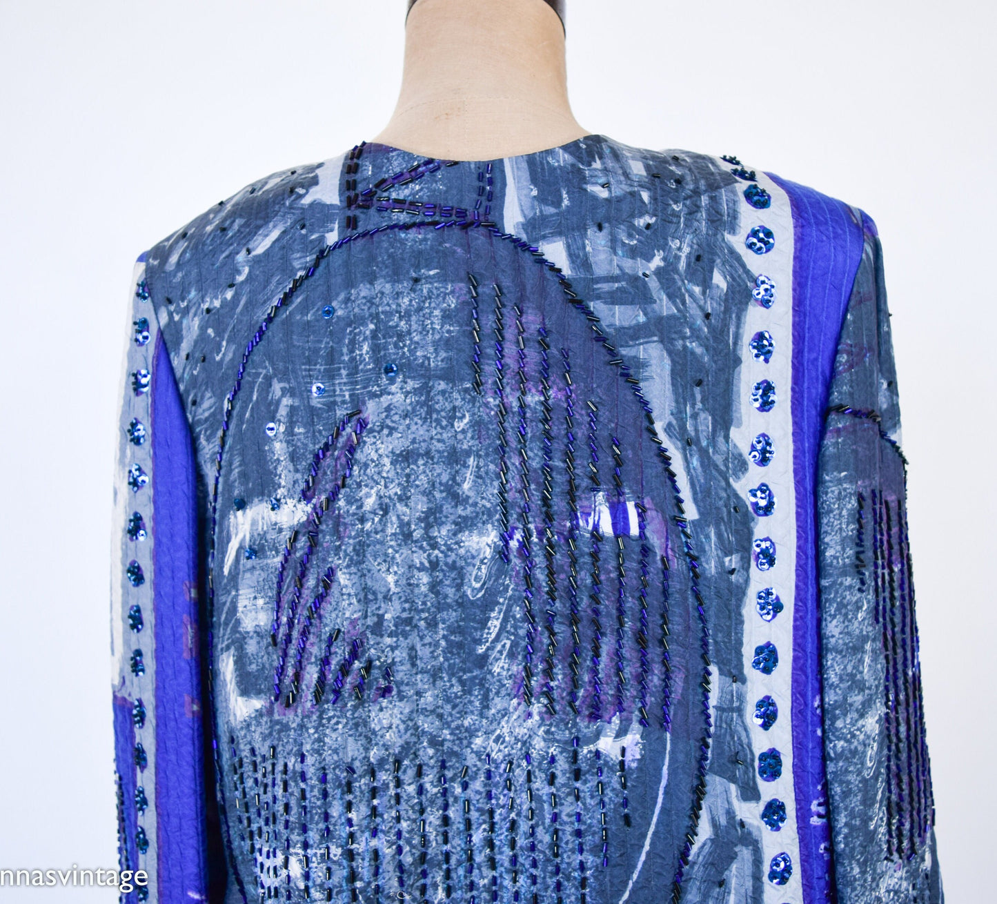 1980s Blue Silk Sequin Pant Set | 80s Purple Silk Evening Pantsuit | ICINOO | Medium