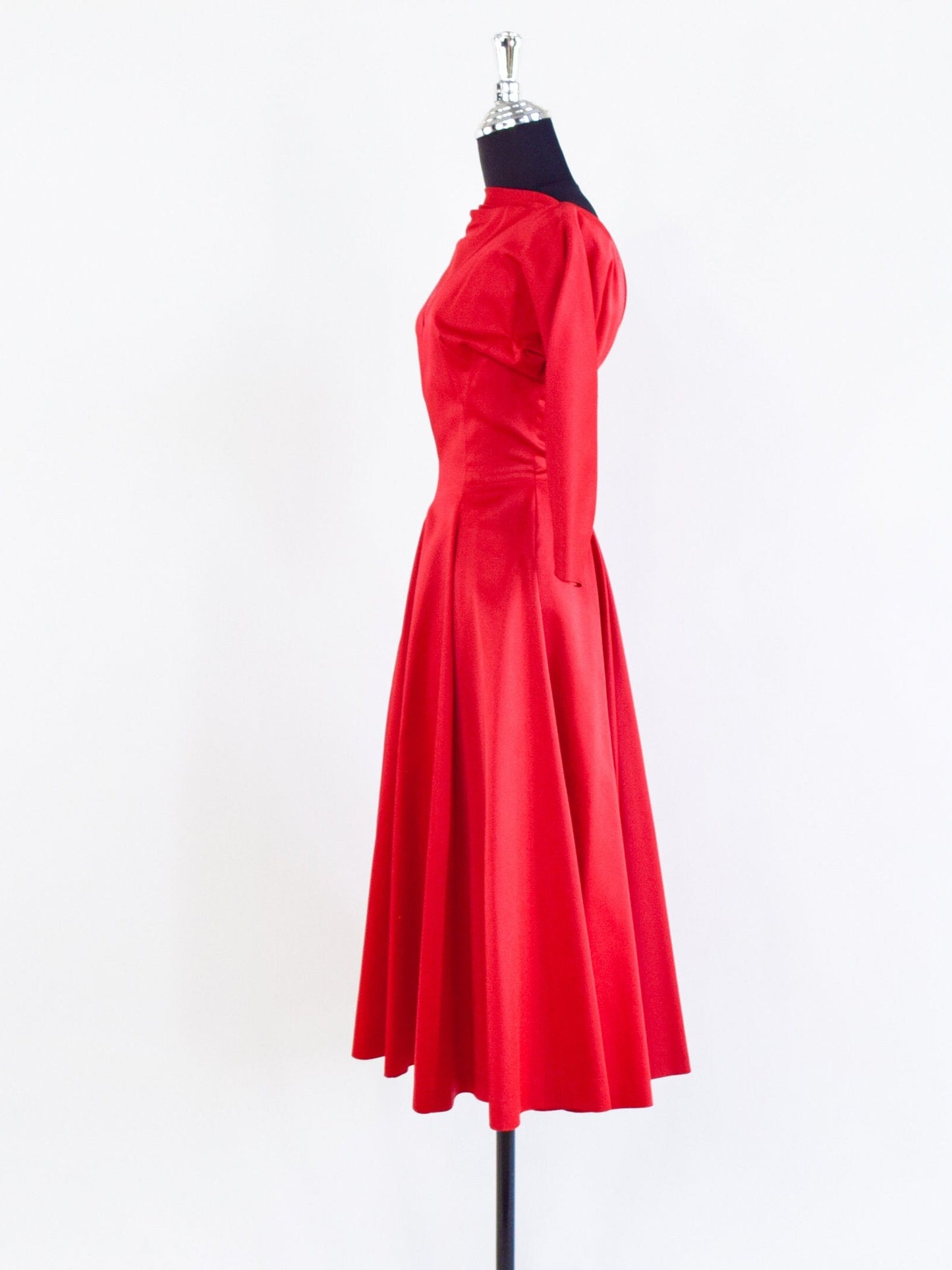 1950s Red Satin Party Dress | 50s Red Satin Cocktail Dress | Jonny Herbert | Small