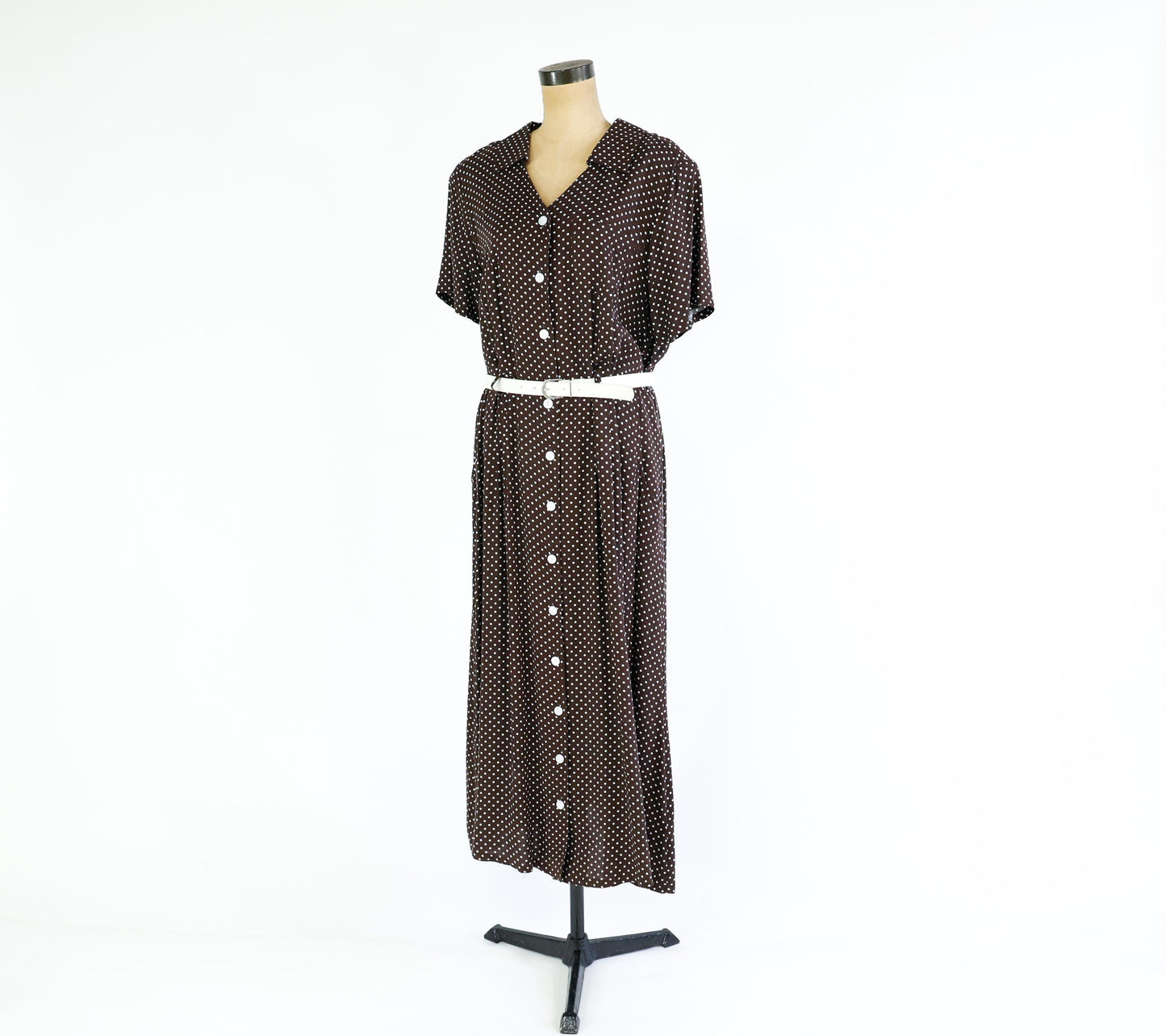 1990s Brown Polka Dot Maxi Dress, Plus Size Size 16W