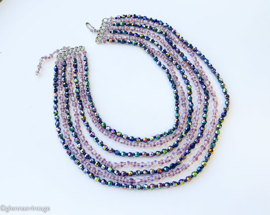 1950s Lavender Purple Crystal Glass Necklace, made in West Germany