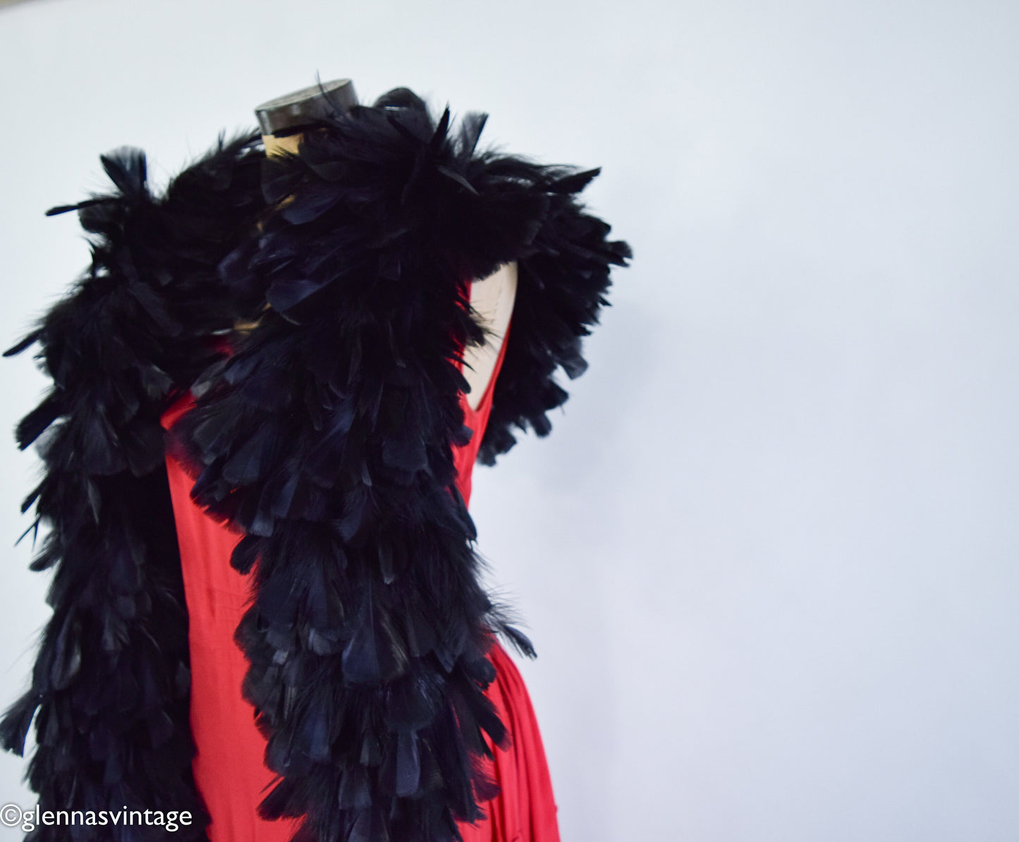 1900s Black Feather Boa with Silk Backing and Ties, Edwardian Era Scarf
