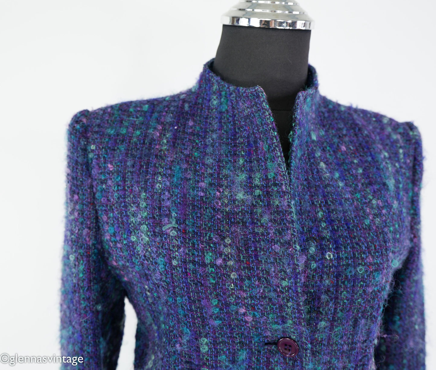 1960s Blue Purple Wool Suit | 60s Purple Wool Tweed Skirt Suit | Jim Baldwin | Medium