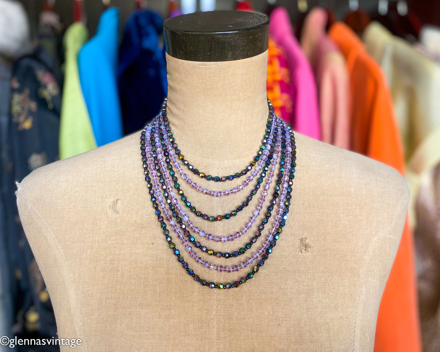 1950s Lavender Purple Crystal Glass Necklace, made in West Germany