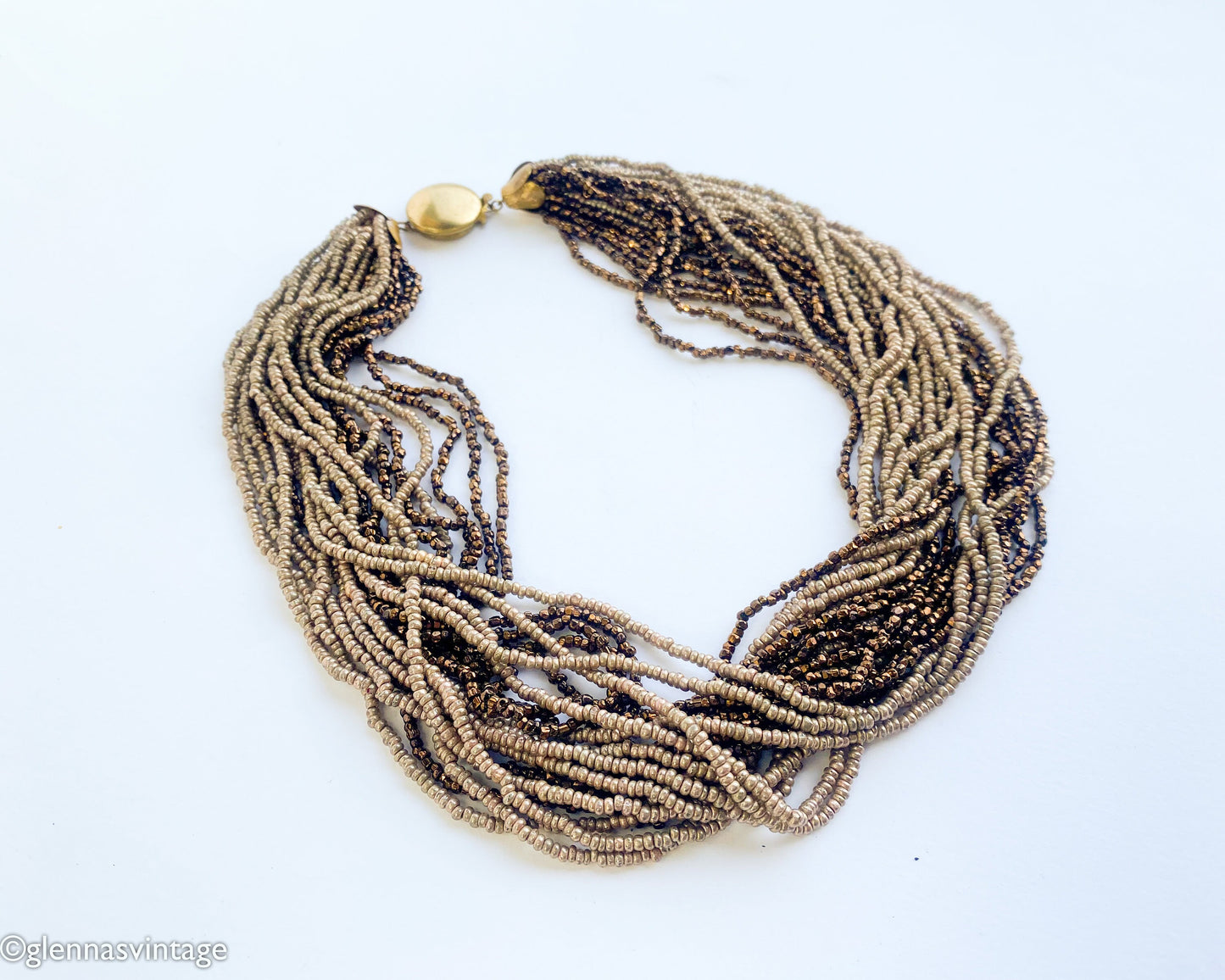 1940s Coper & Bronze Seed Beaded Necklace
