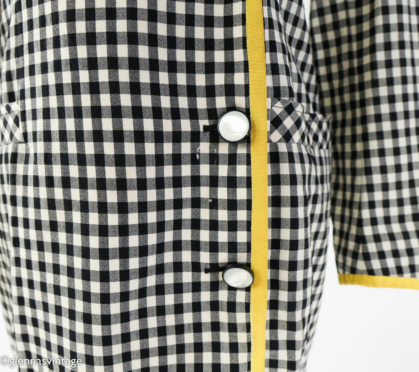 1980s Ungaro Black White Checked Wool Dress, Small