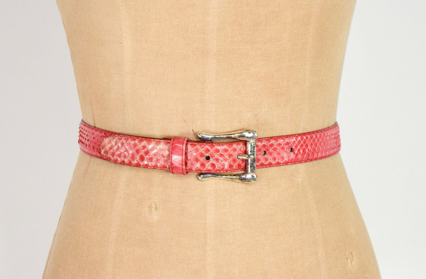 1980s Pink Snakeskin Belt | 80s Orange Skinny Leather Snakeskin Belt | Collectif