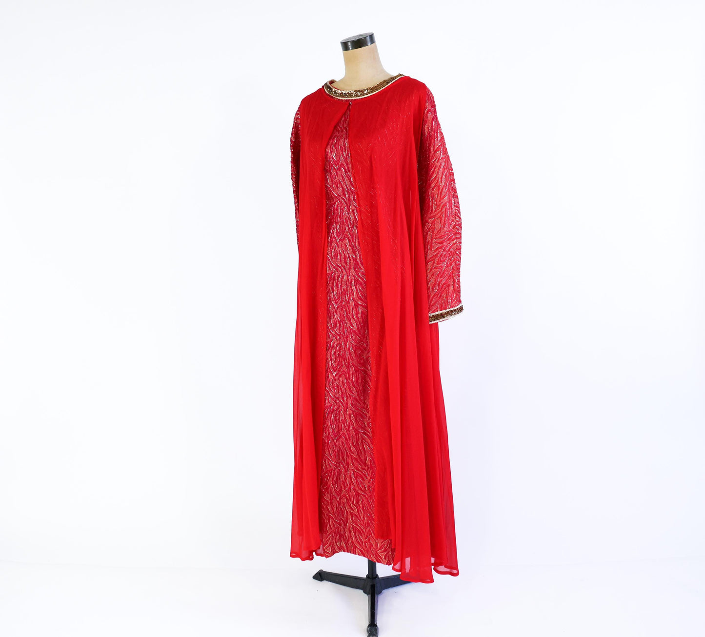 1970s Metallic Red Evening Dress Set, Extra Large