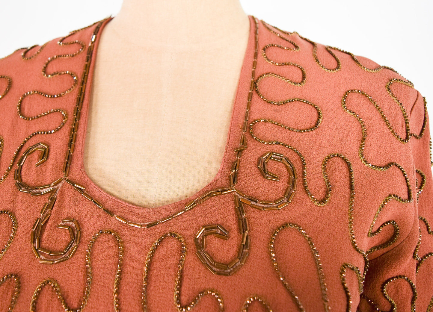 1940s Copper Beaded Evening Dress | 40s Orange Beaded Evening Gown | Old Hollywood | Large