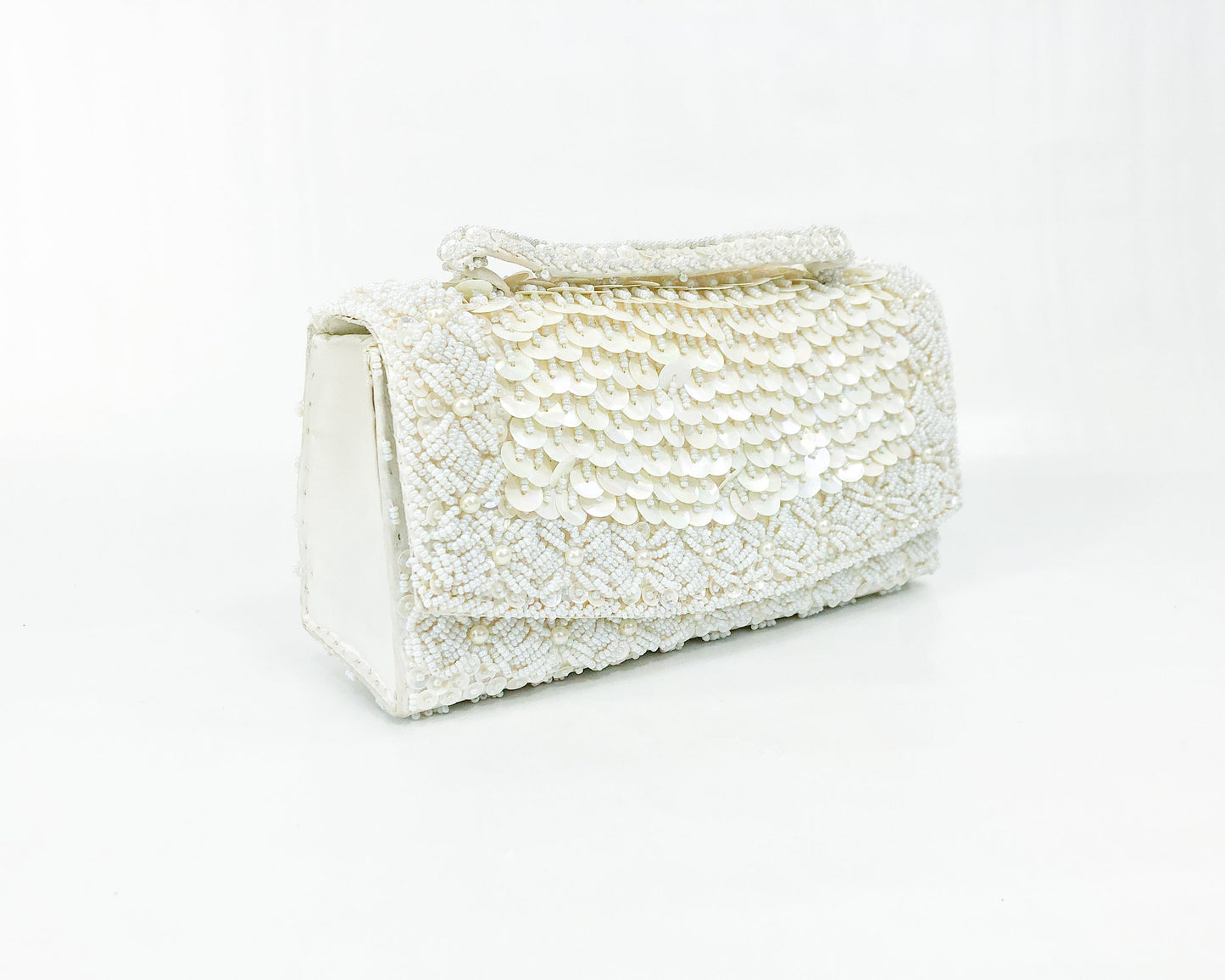 1950s White Beaded & Sequin PurseEvening Bag