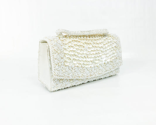 1950s White Beaded & Sequin PurseEvening Bag